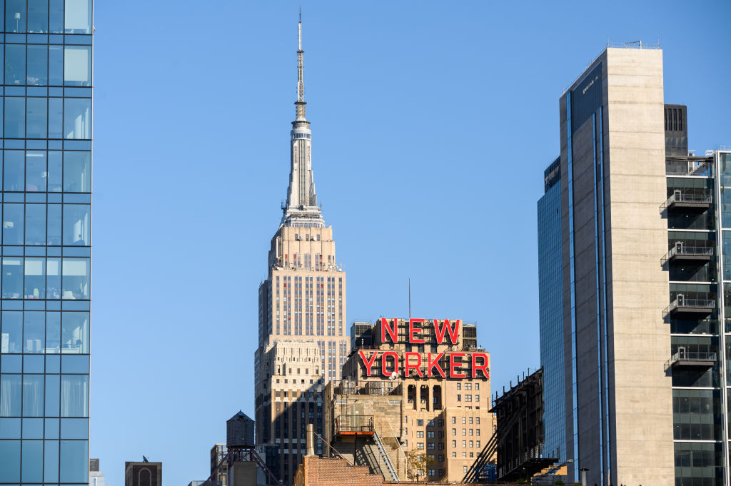 NEW YORK, NEW YORK - APRIL 22: A view of The New Yorker and The Empire State Building during the coronavirus pandemic on April 20, 2020 in New York City. COVID-19 has spread to most countries around the world, claiming over 184,000 lives lost with over 2.6 million infections reported. (Photo by Noam Galai/Getty Images)