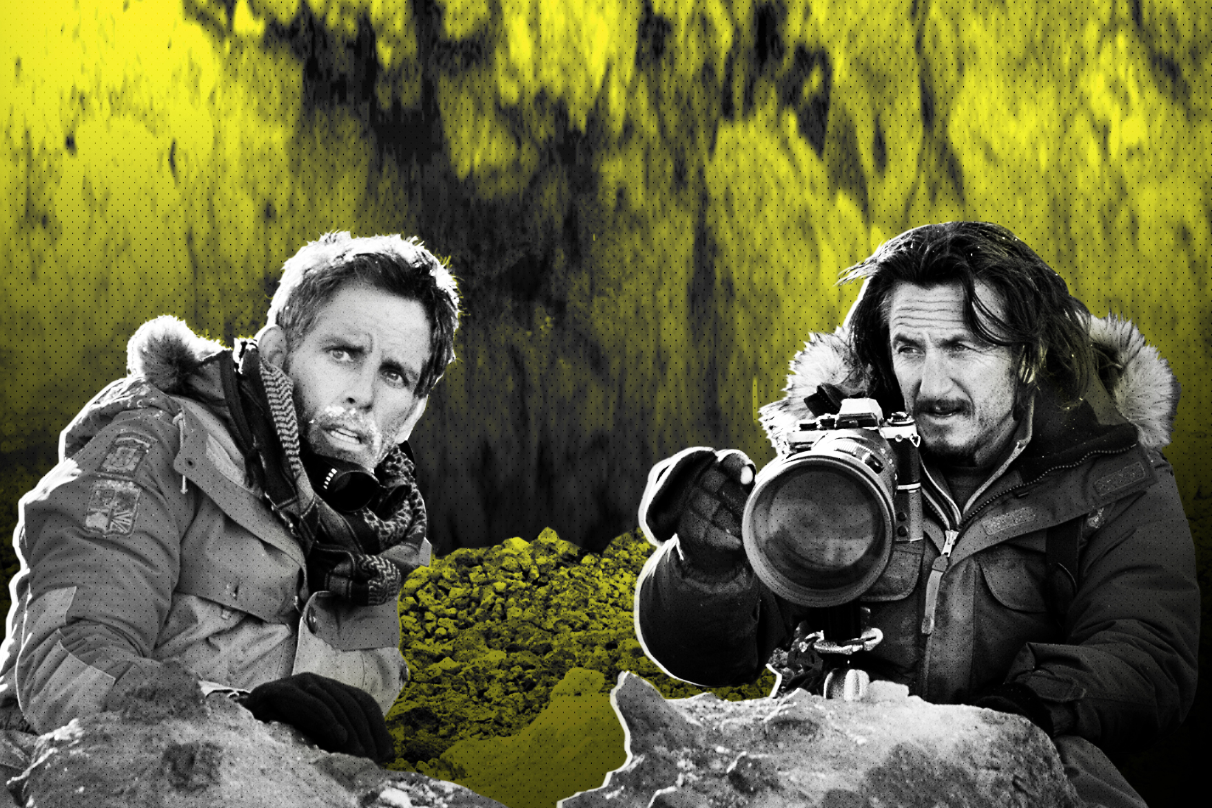 The Secret Life of Walter Mitty, 2013. Ben Stiller. left, as Walter Mitty, with Sean Penn, as photojournalist Sean O'Connell.
