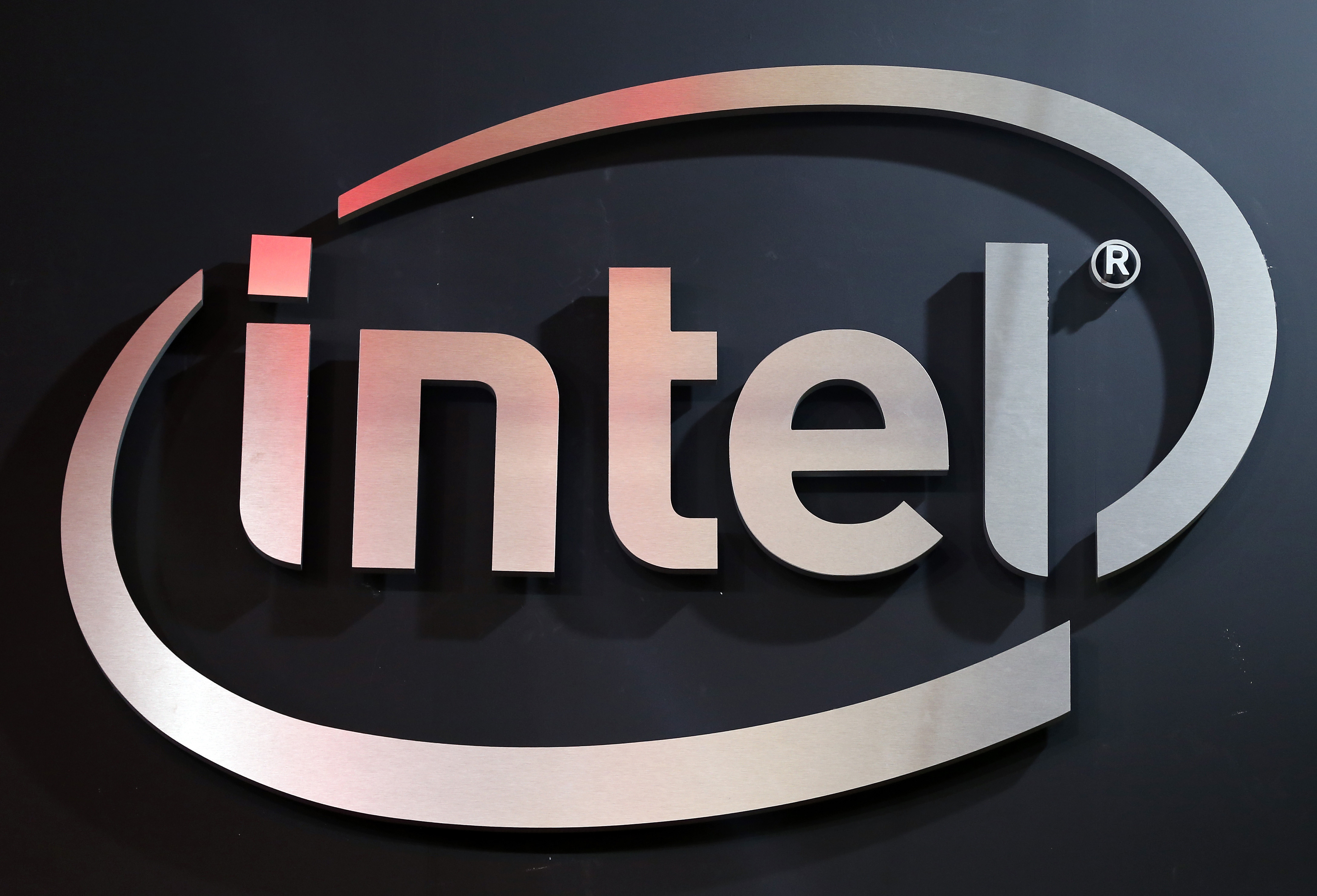 The logo of the US semiconductor manufacturer Intel is displayed during the 'Paris Games Week' on October 29, 2019 in Paris, France.