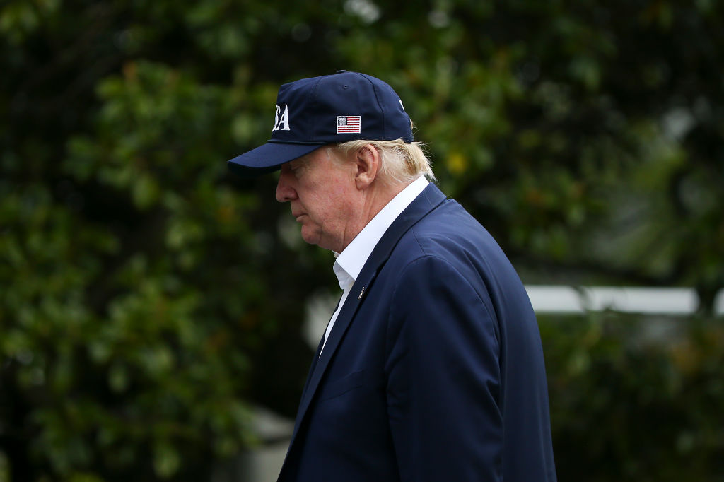 US President Donald Trump walks on the south lawn of the White House, after after spending the weekend at Camp David on May 03, 2020 in Washington, DC. So far, more than 1.13 million Americans have been infected and over 66,300 have died, according to data compiled by Johns Hopkins University, the virus has killed more than 244,000 people worldwide. (Photo by Tasos Katopodis/Getty Images)
