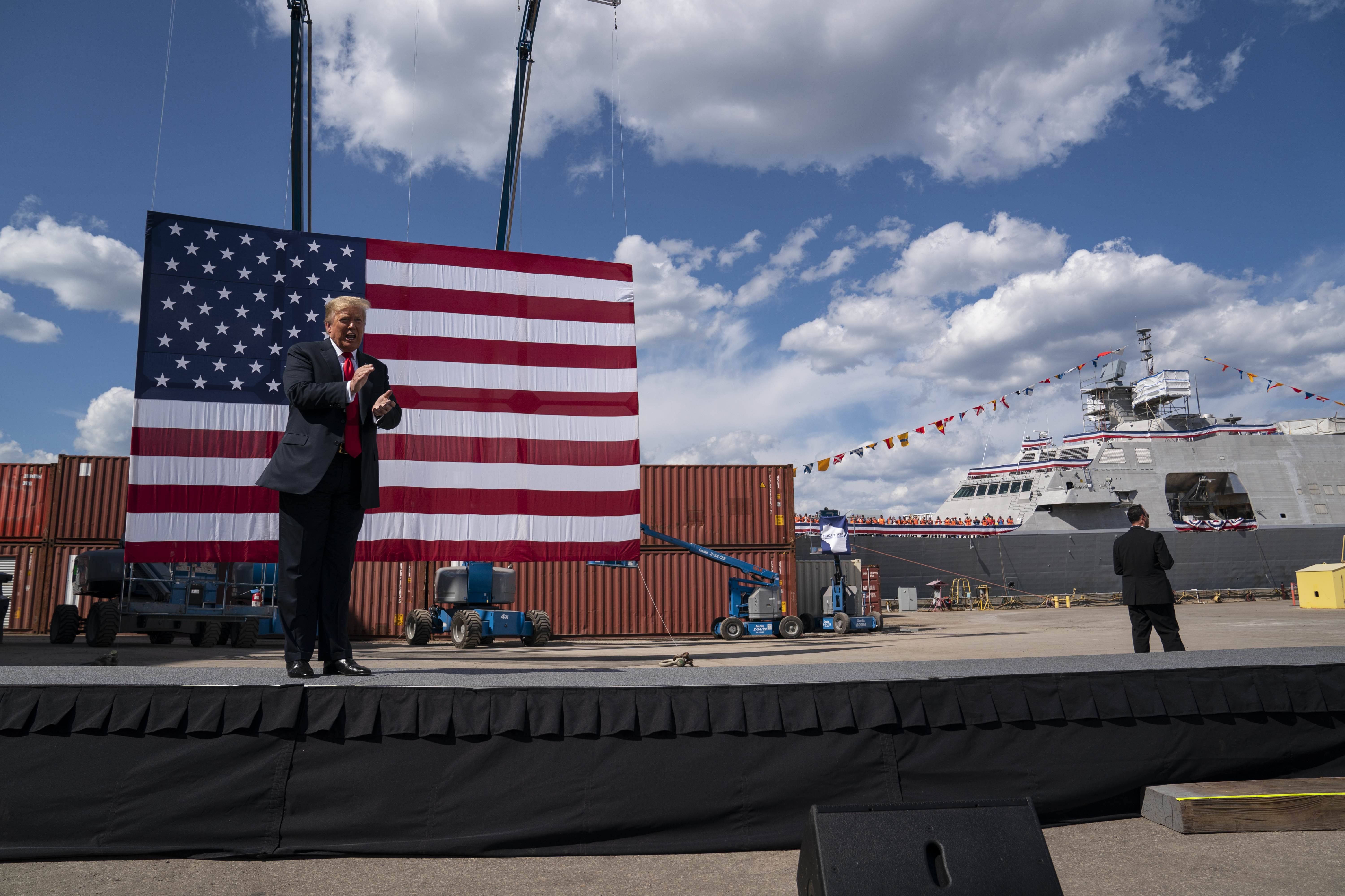 President Donald Trump arrives to speak at Fincantieri Marinette Marine, Thursday, June 25, 2020, in Marinette, Wis. Evan Vucci—AP Photo