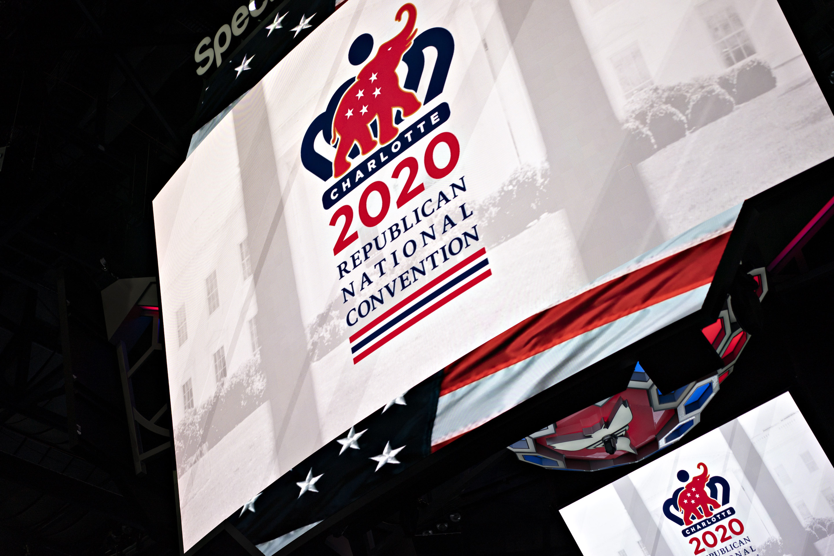2020 Republican National Convention (RNC) signage is displayed inside the Spectrum Center during a media walk-through in Charlotte, North Carolina, U.S., on Tuesday, Nov. 12, 2019. The 2020 RNC will be held at the Spectrum Center from August 24-27. Photographer: Andrew Harrer/Bloomberg