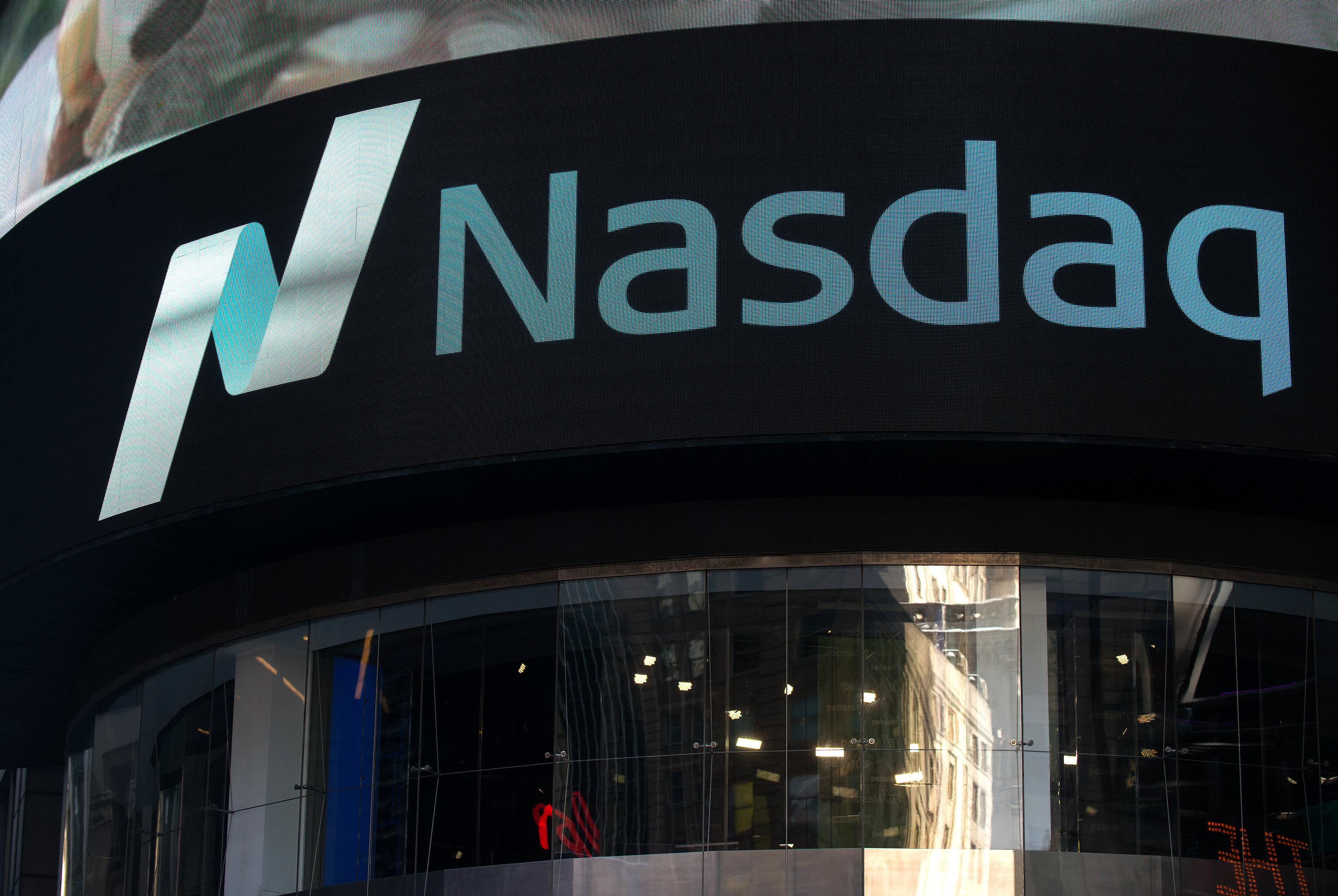 The Times Square NASDAQ MarketSite in New York City. The index climbed above 10,000 in intraday trade on Tuesday, a new record.

(Photo by Bryan Thomas/Getty Images)