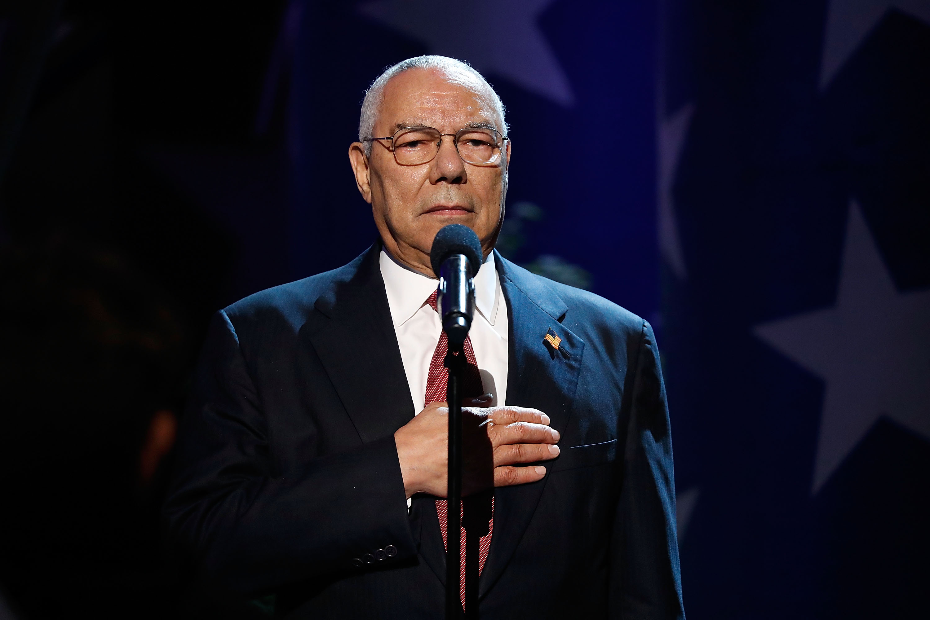 Former Secretary of State Colin L. Powell, speaks during the 2018 National Memorial Day Concert at U.S. Capitol,  in Washington, DC. On Sunday, the former general created a stir when he said he would not be voting for Donald Trump in November. Wire photography: Paul Morigi—Getty Images