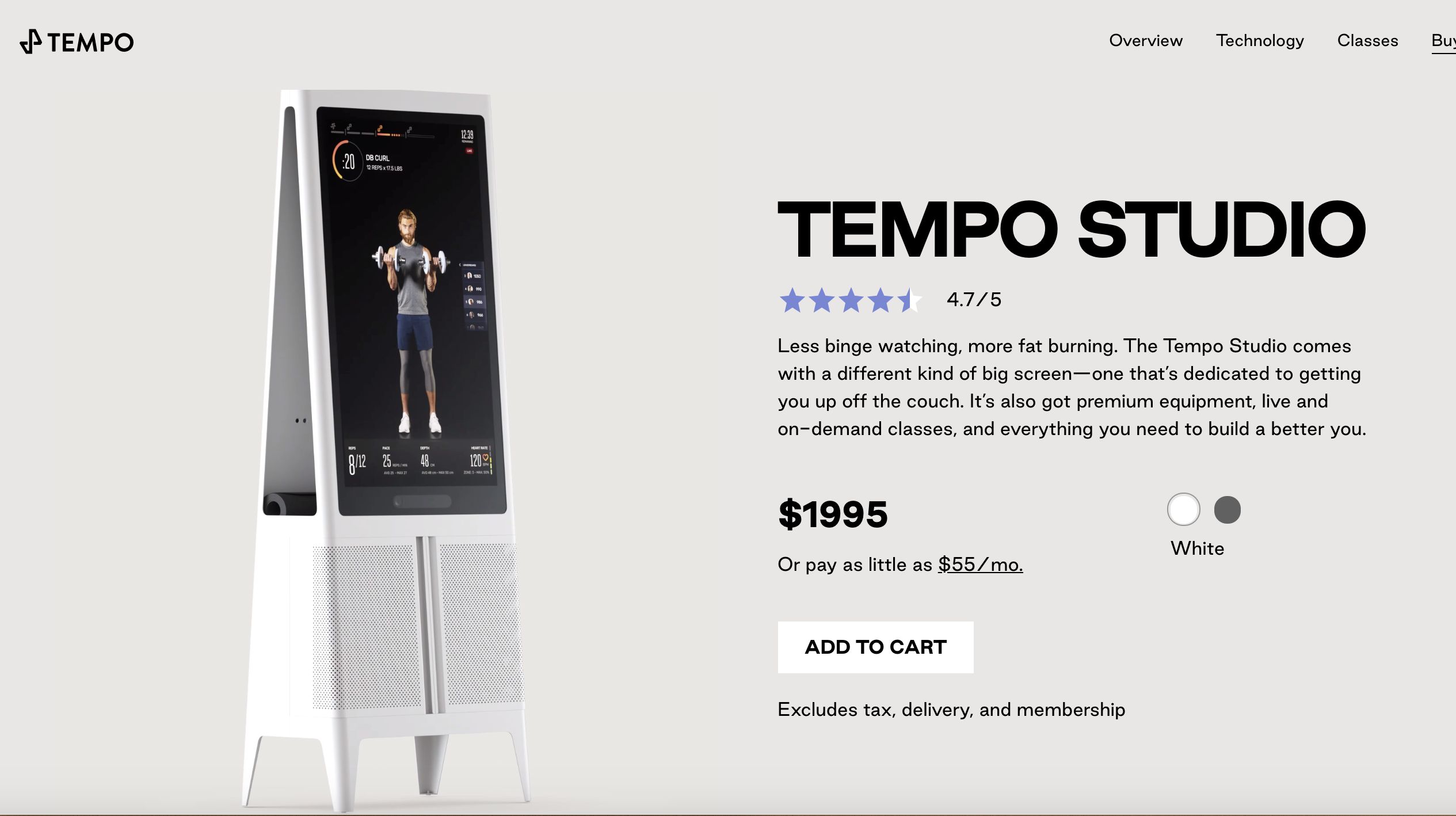 Tempo's system includes classes, weights, and a motion sensors to track if a movement is properly completed.
