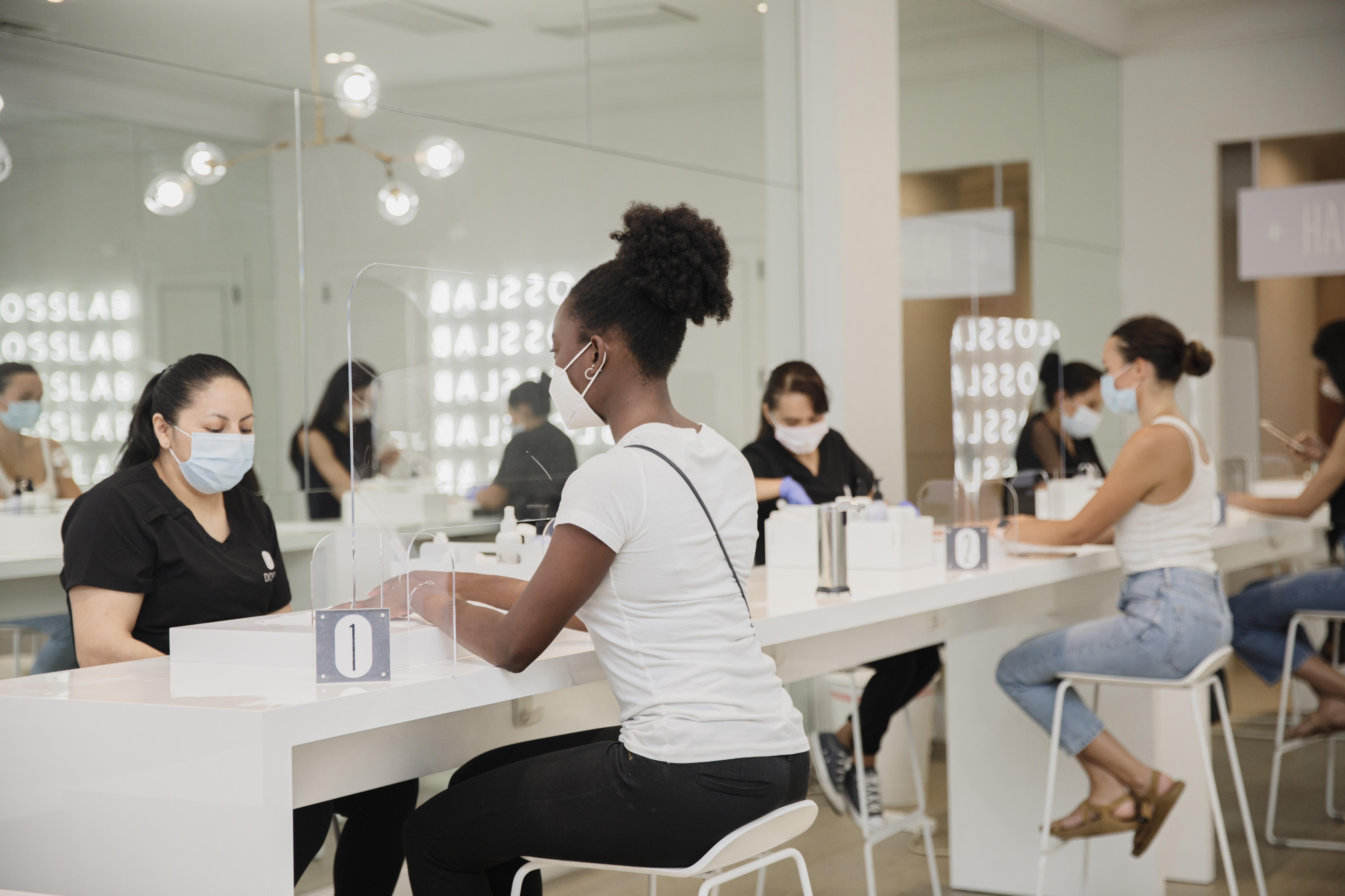 All high-touch areas including the nail station, polish wall, and
front desk are extensively cleaned with a hospital-grade cleaner.