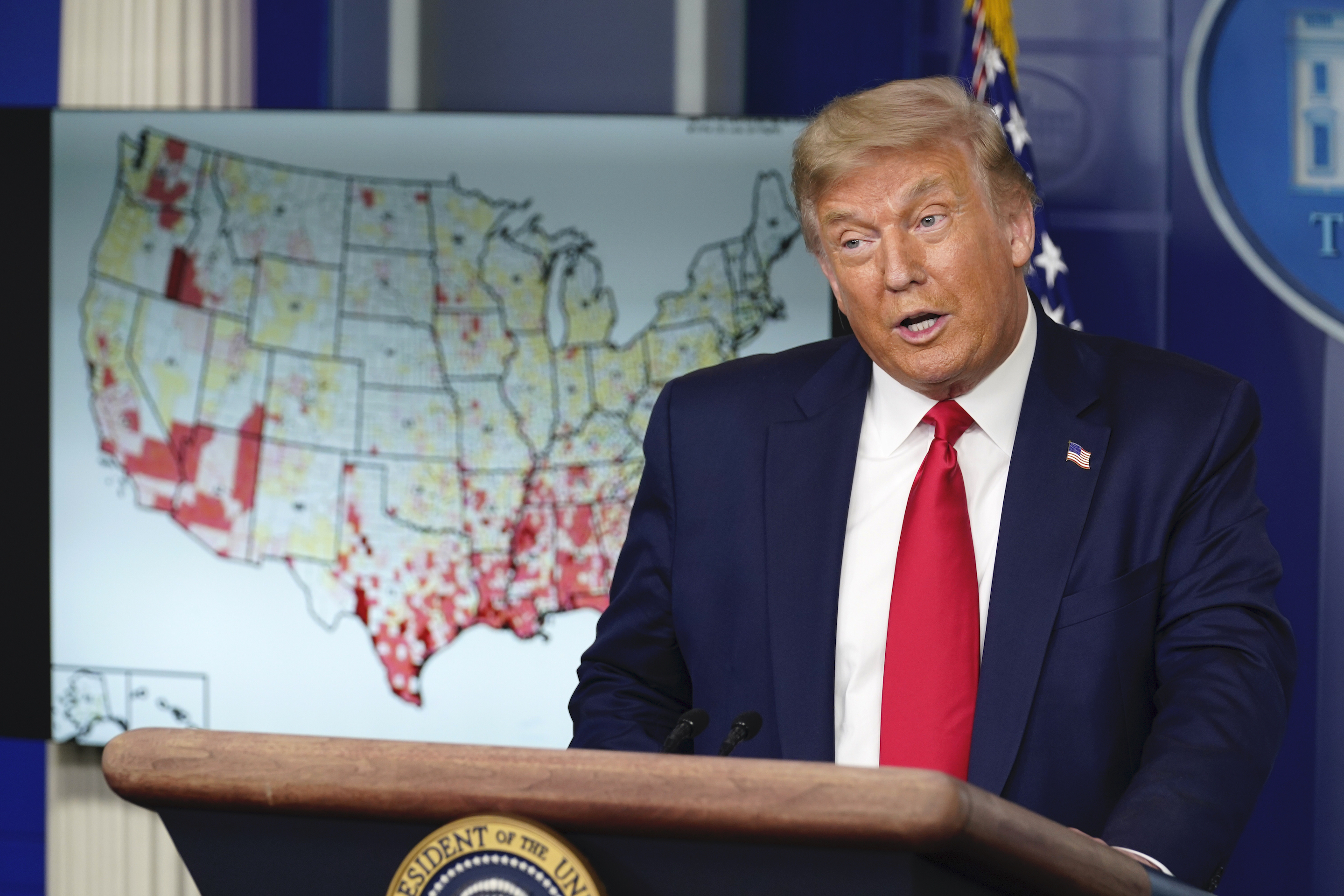 President Donald Trump speaks during a news conference at the White House, Thursday, July 23, 2020, in Washington. (AP Photo/Evan Vucci)
