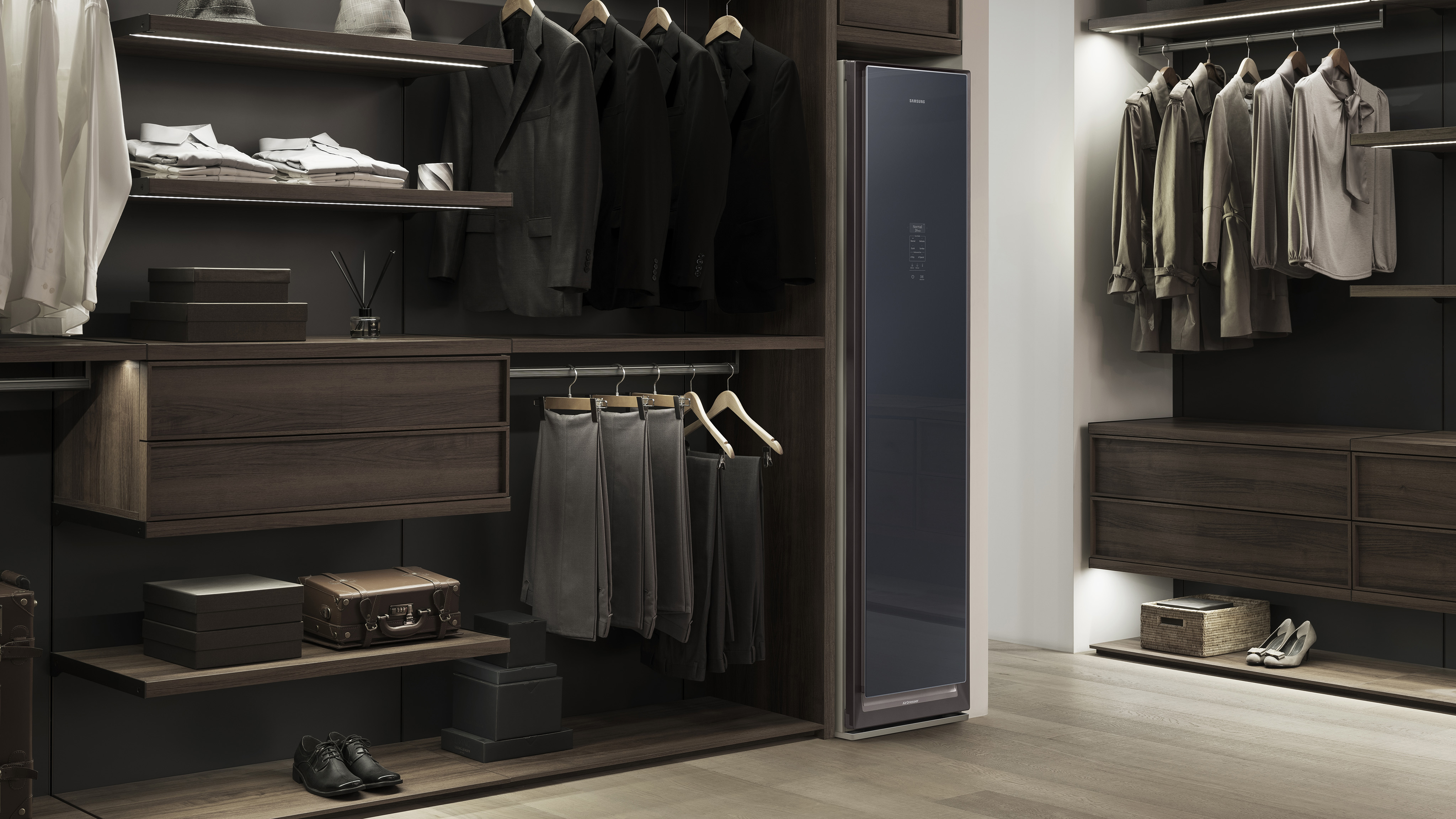 The AirDresser reduces wrinkles, sanitizes, and gently dries to eliminate odors and 99.9% of bacteria in all types of clothing and fabrics.
