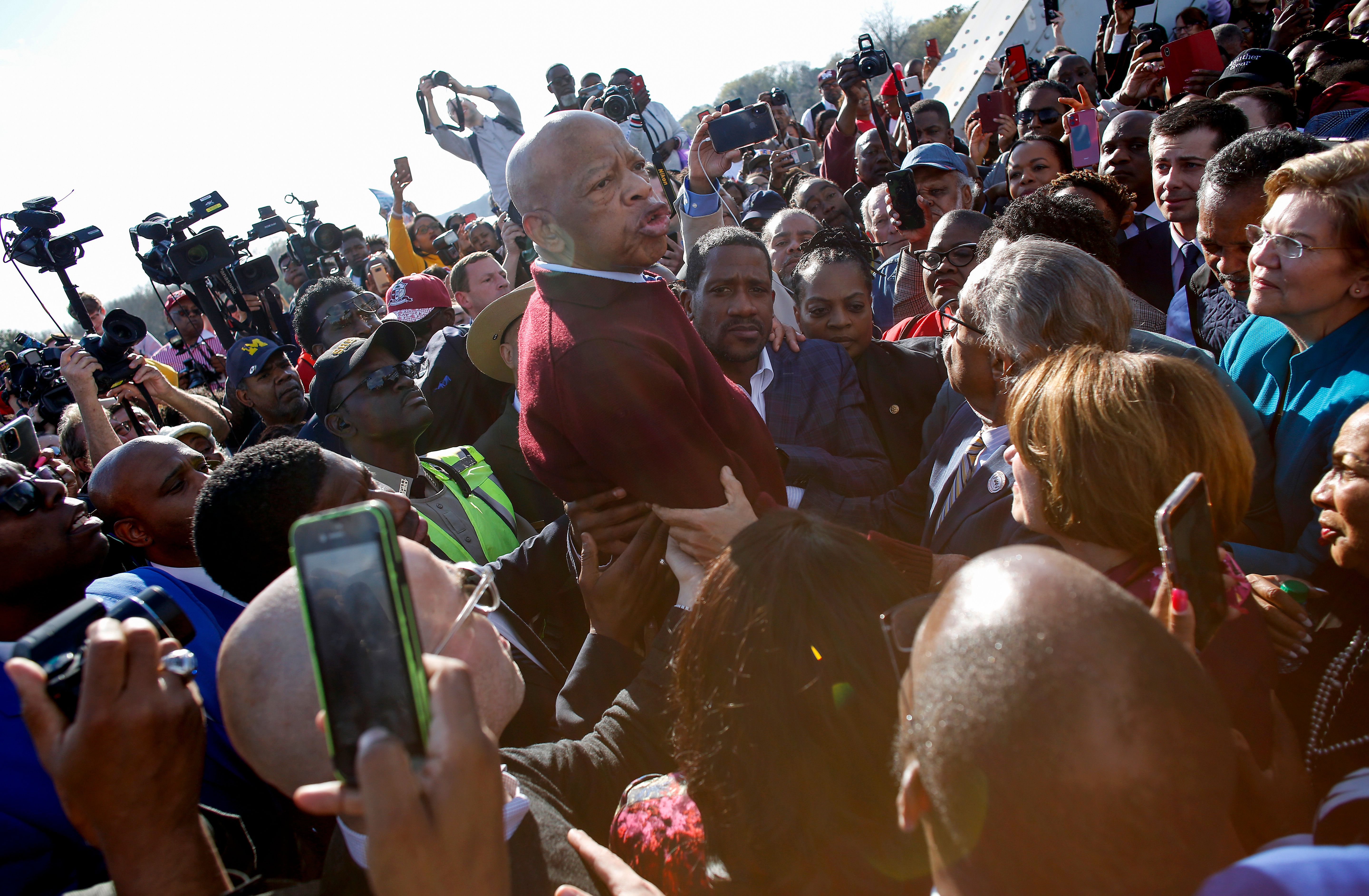 Rep. John Lewis speaks during the Annual Bloody Sunday March across the Edmund Pettus Bridge in Selma, Alabama on March 1, 2020. JOSHUA LOTT/AFP via Getty Images