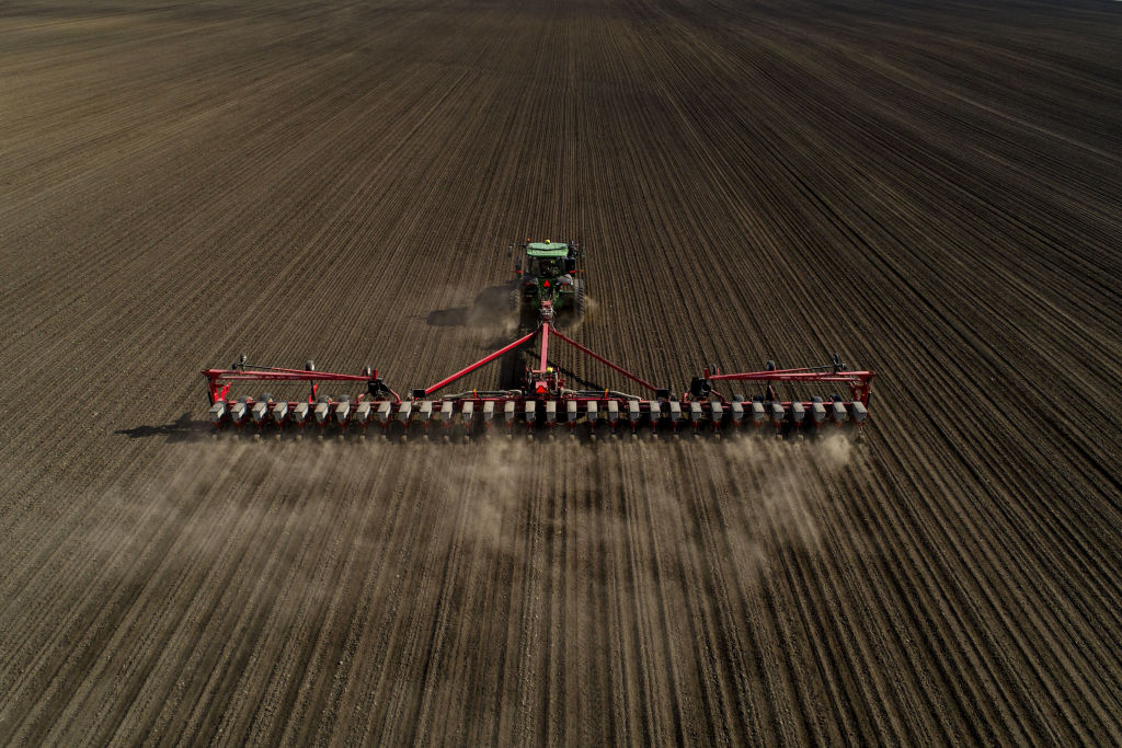 Corn is planted in this aerial photograph taken above a field outside Henry, Illinois, U.S., on Monday, April 20, 2020. Daniel Acker—Bloomberg/Getty Images