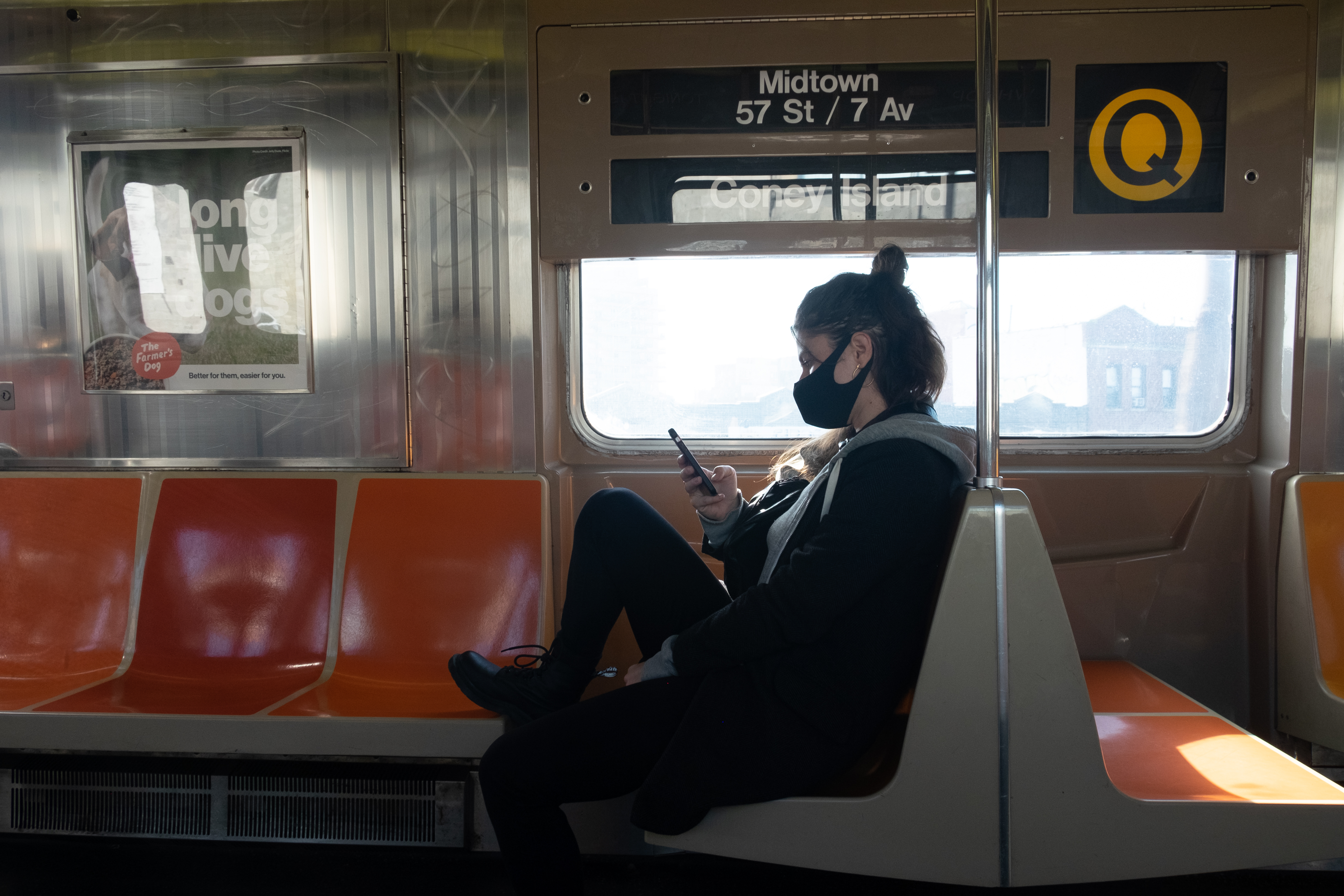 NEW YORK, UNITED STATES - 2020/05/22: A woman wearing a facemask as a precaution at the NYC subway amid the coronavirus pandemic.
Governor Cuomo of New York announced earlier this week that the states beaches would open for Labor Day Weekend, however New York City beaches will still remain closed to bathing and gatherings, failure to comply would result in fencing to prevent people accessing them. (Photo by Braulio Jatar/SOPA Images/LightRocket via Getty Images)