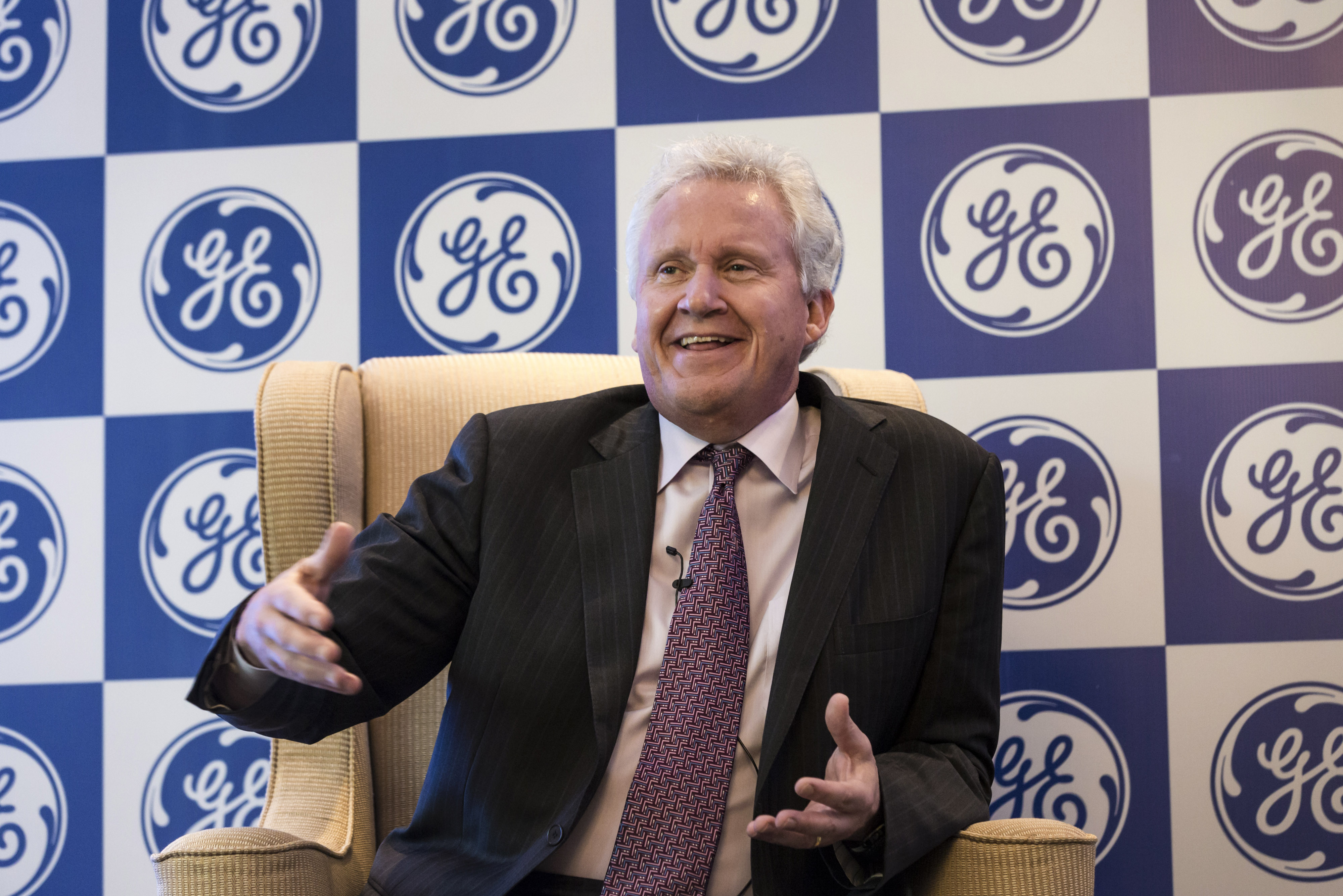 Jeffrey "Jeff" Immelt, chairman and chief executive officer of General Electric Co. (GE), speaks during a media event in New Delhi, India, on Monday, Sept. 21, 2015. India needs to curb power sector subsidies while renewables, oil and gas present the nation with opportunities, said Immelt. Photographer: Udit Kulshrestha/Bloomberg via Getty Images