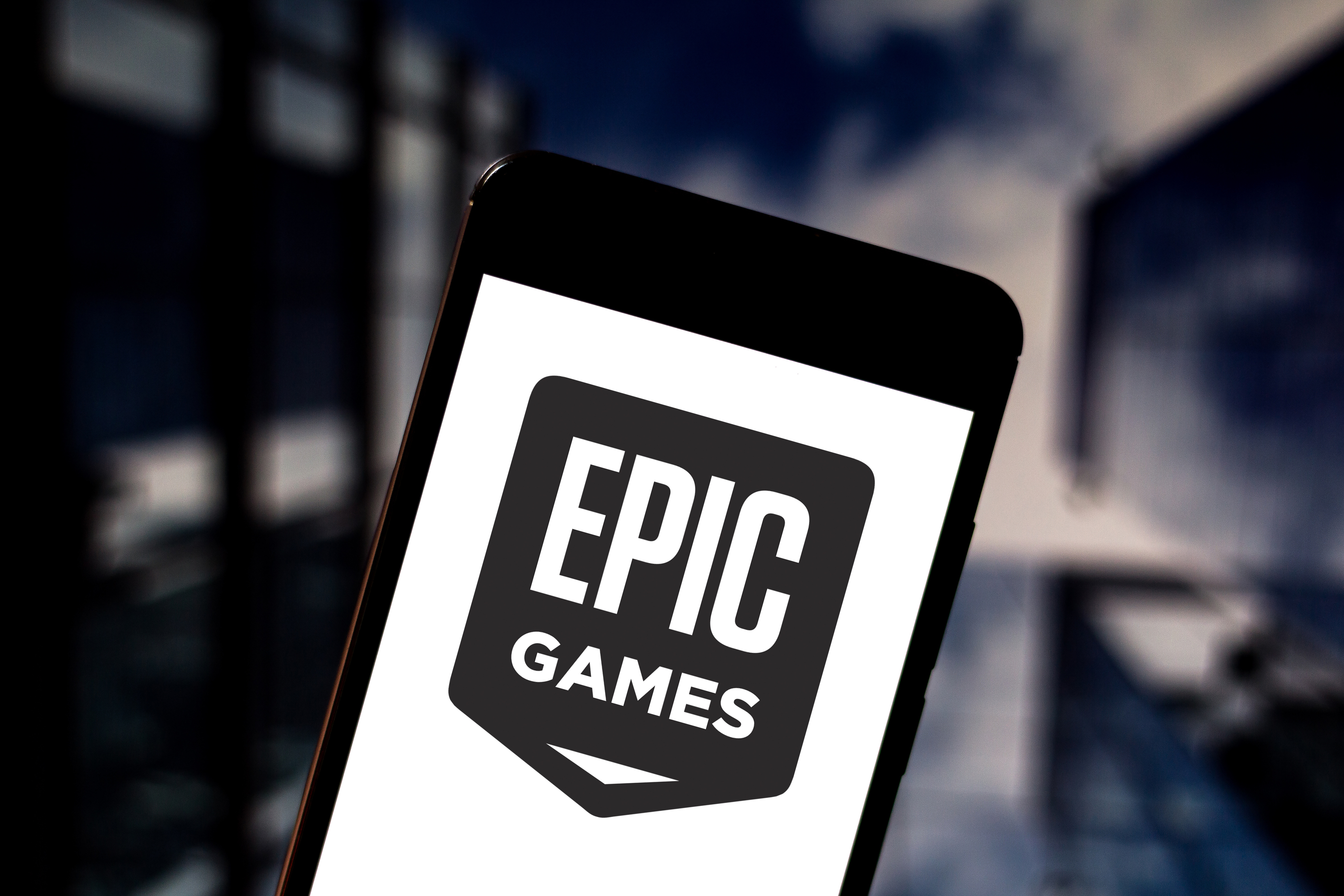 BRAZIL - 2019/05/23: In this photo illustration the Epic Games logo is seen displayed on a smartphone.