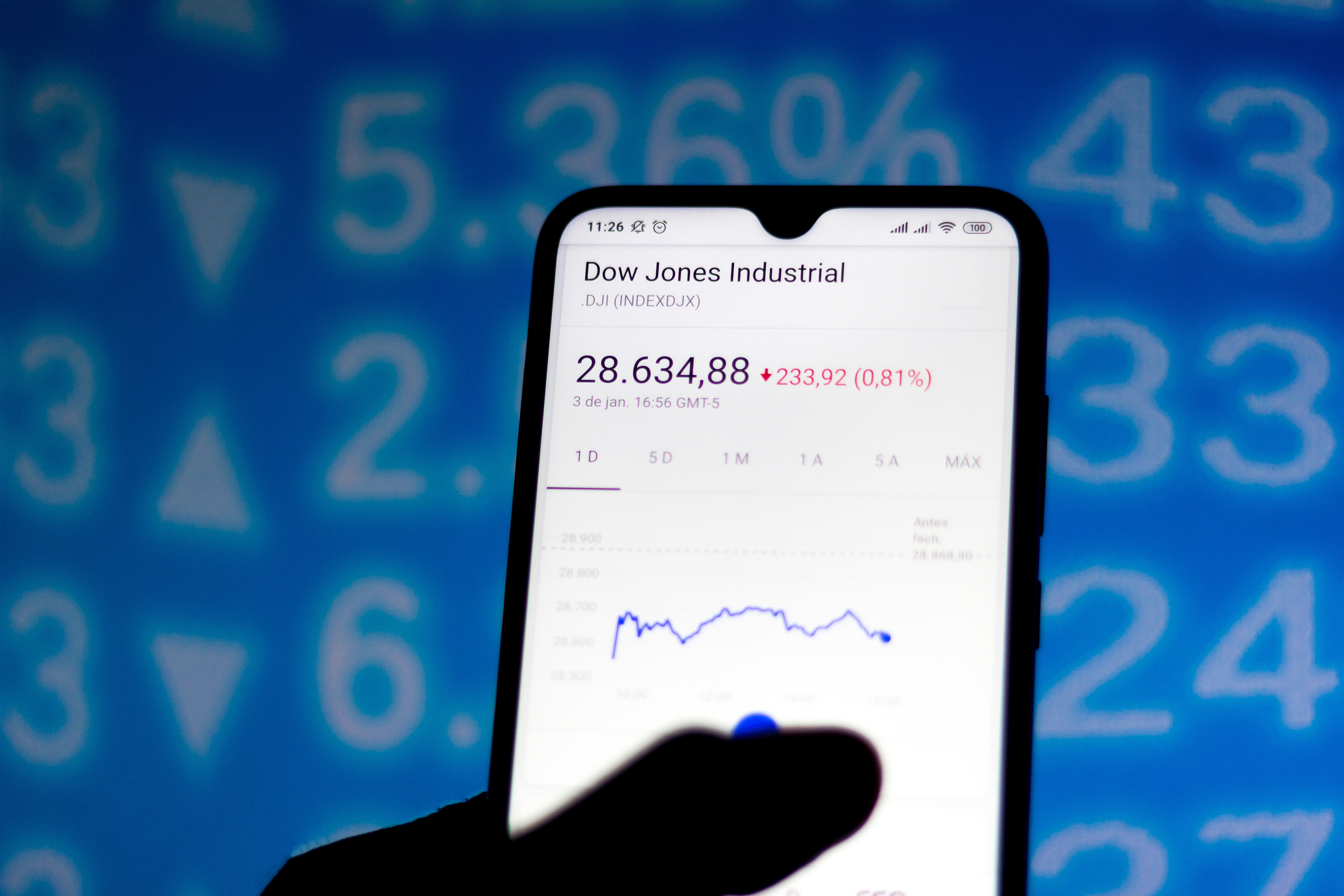 In this photo illustration the stock market data of the Dow.