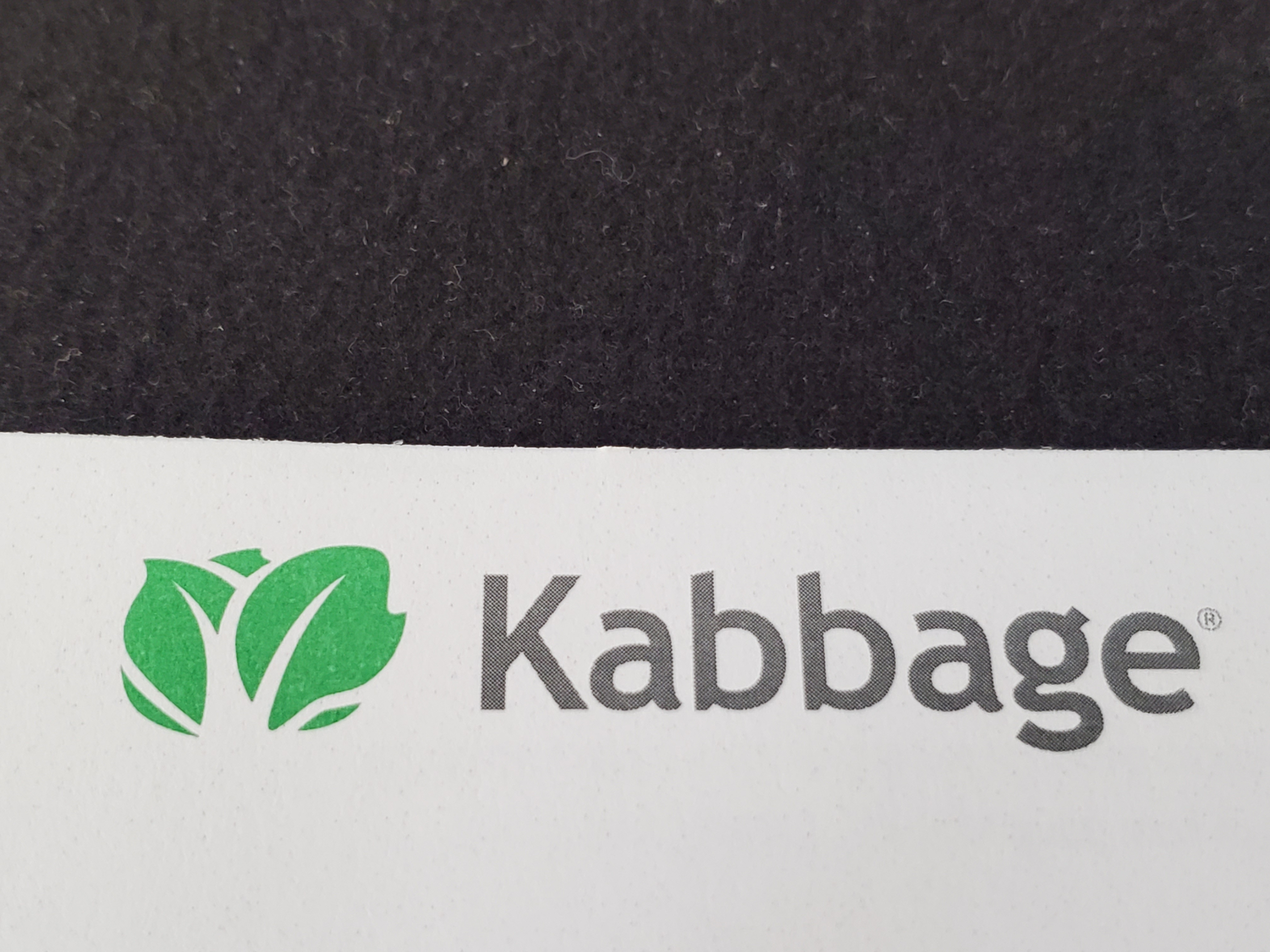 Close-up of logo for small business lender Kabbage on black surface, January 10, 2020. 