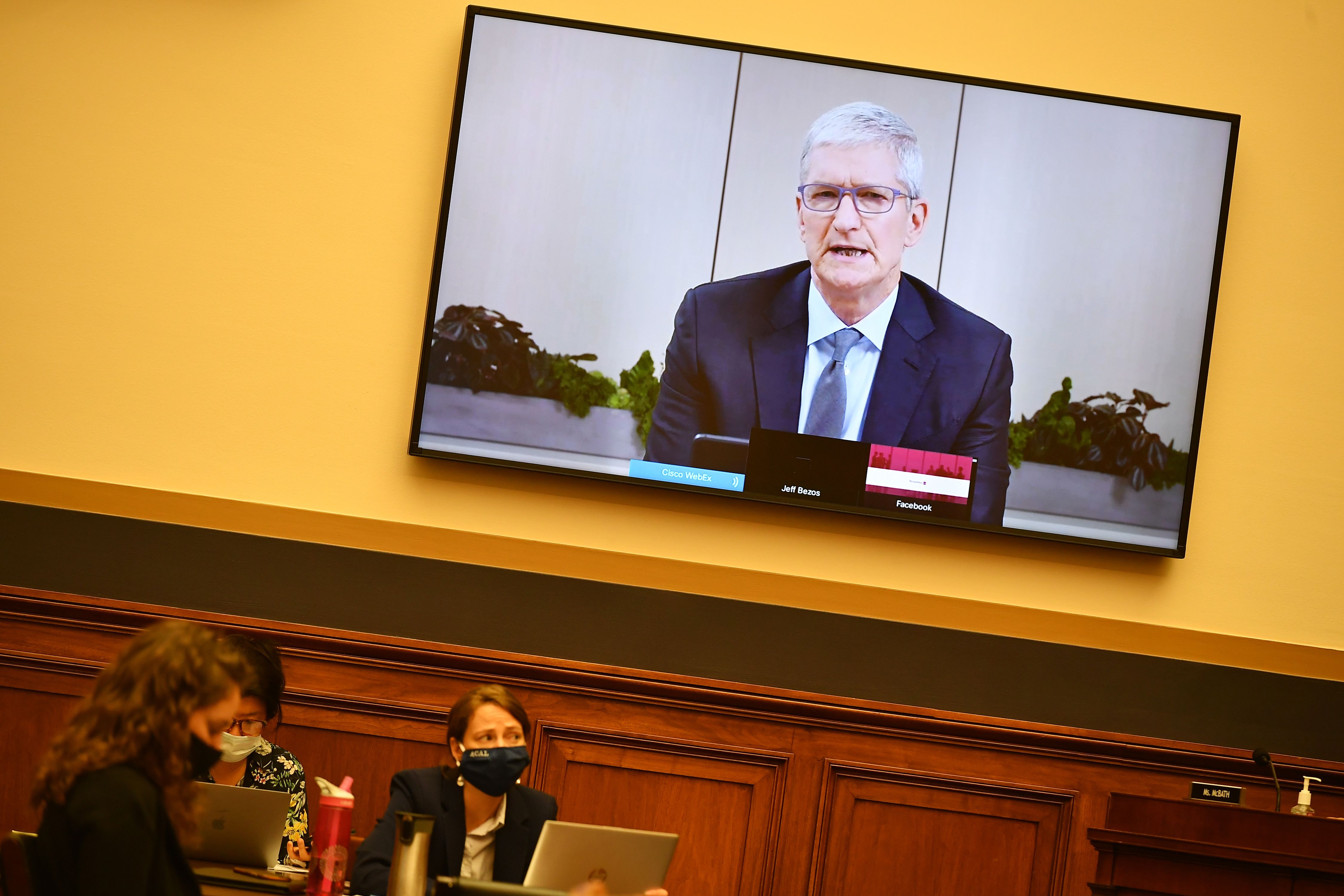 Apple CEO Tim Cook testifies before the House Judiciary Subcommittee on on July 29, 2020. MANDEL NGAN—POO/AFP/Getty Images