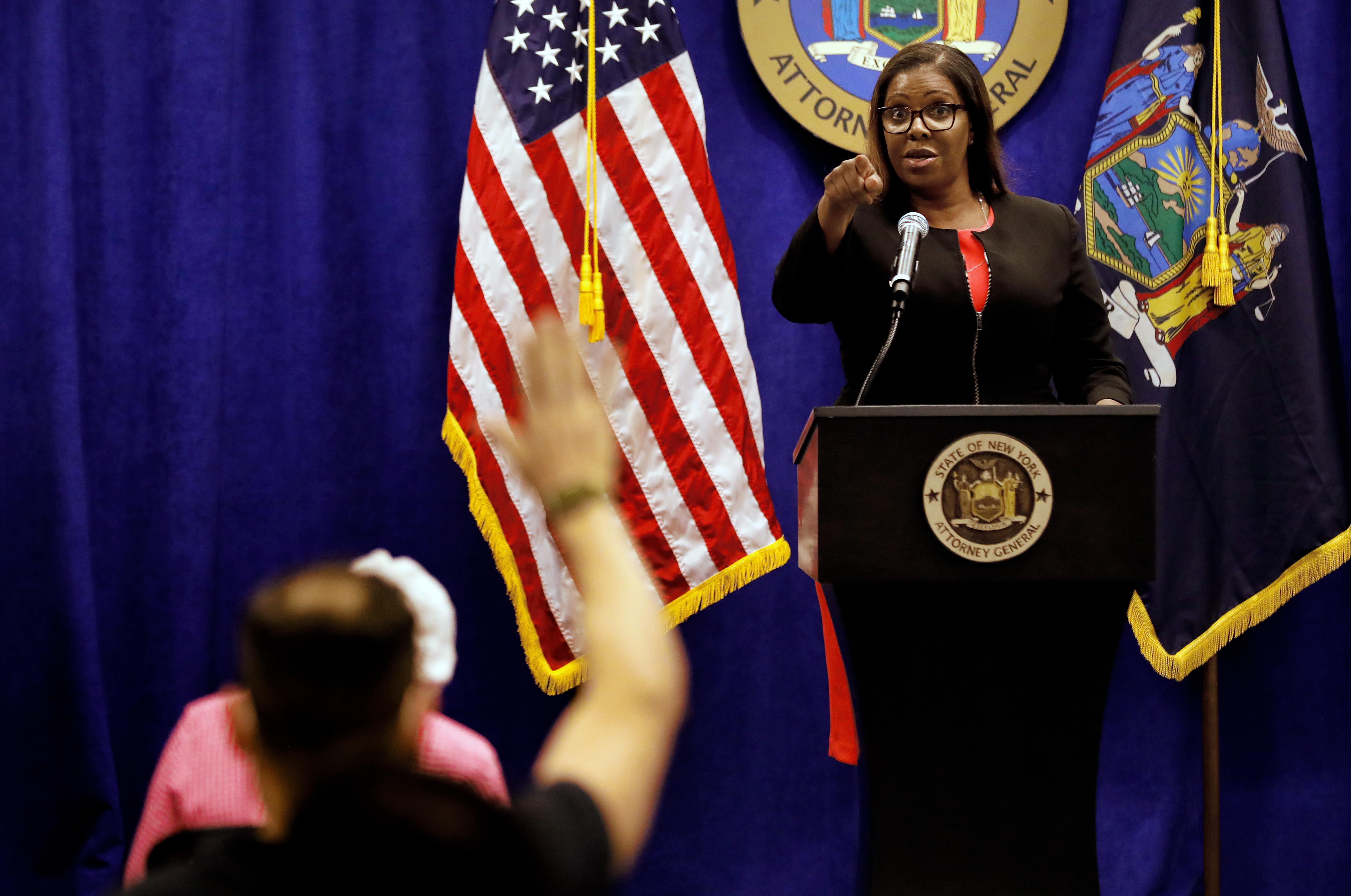Letitia James, New York's attorney general, speaks during a news conference in New York, U.S., Thursday, Aug. 6, 2020.  Peter Foley/Bloomberg via Getty Images