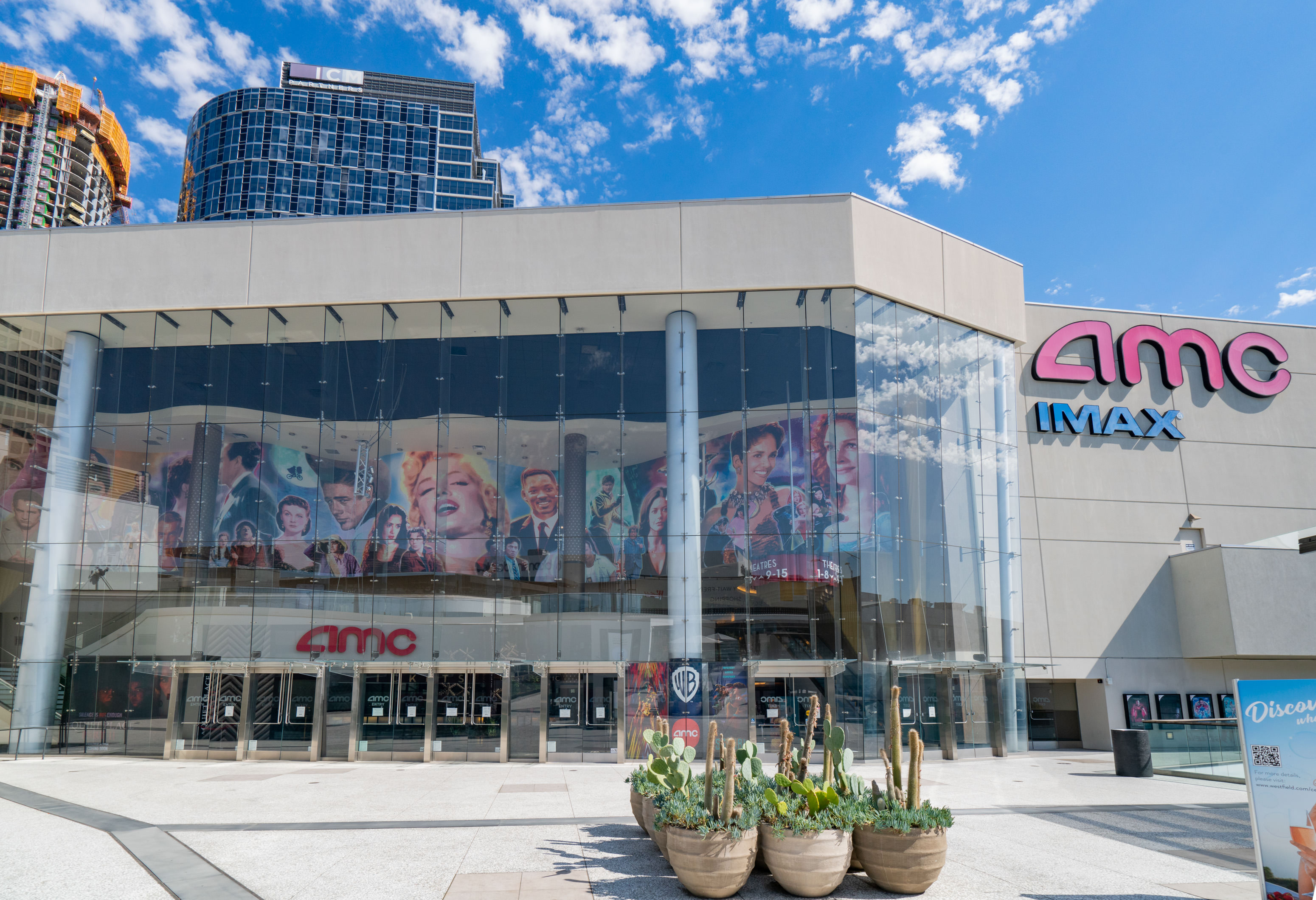 CENTURY CITY, CA - AUGUST 12: A general view of the AMC IMAX movie theater at the Westfield Century City shopping mall on August 12, 2020 in Century City, California.