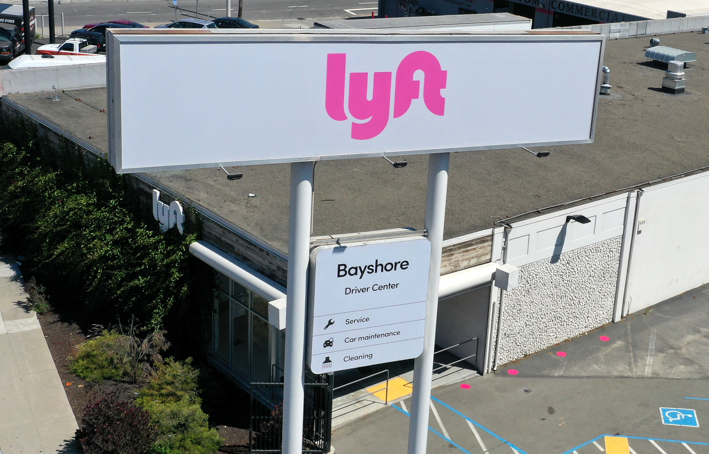 SAN FRANCISCO, CALIFORNIA - AUGUST 12: A sign is posted in front of a Lyft driver center on August 12, 2020 in San Francisco, California. Lyft reported a 61 percent drop in second quarter revenues with earnings of $339.3 million compared to $867.3 million one year ago.