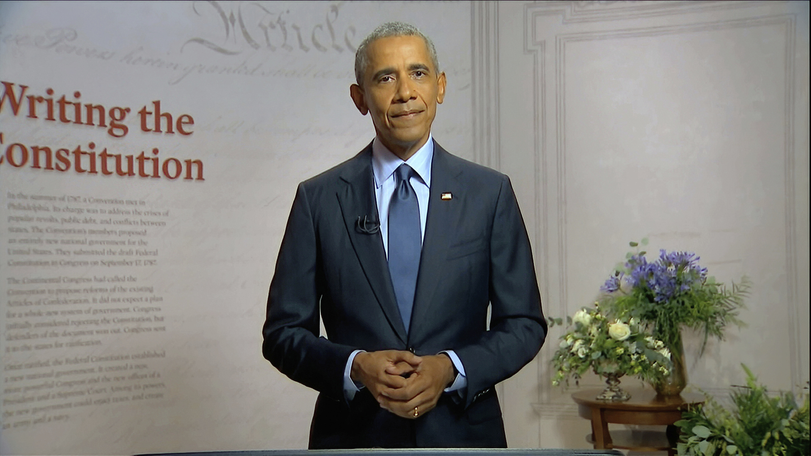 In this image from video, former President Barack Obama speaks during the third night of the Democratic National Convention on Wednesday, Aug. 19, 2020.
Democratic National Convention via AP
