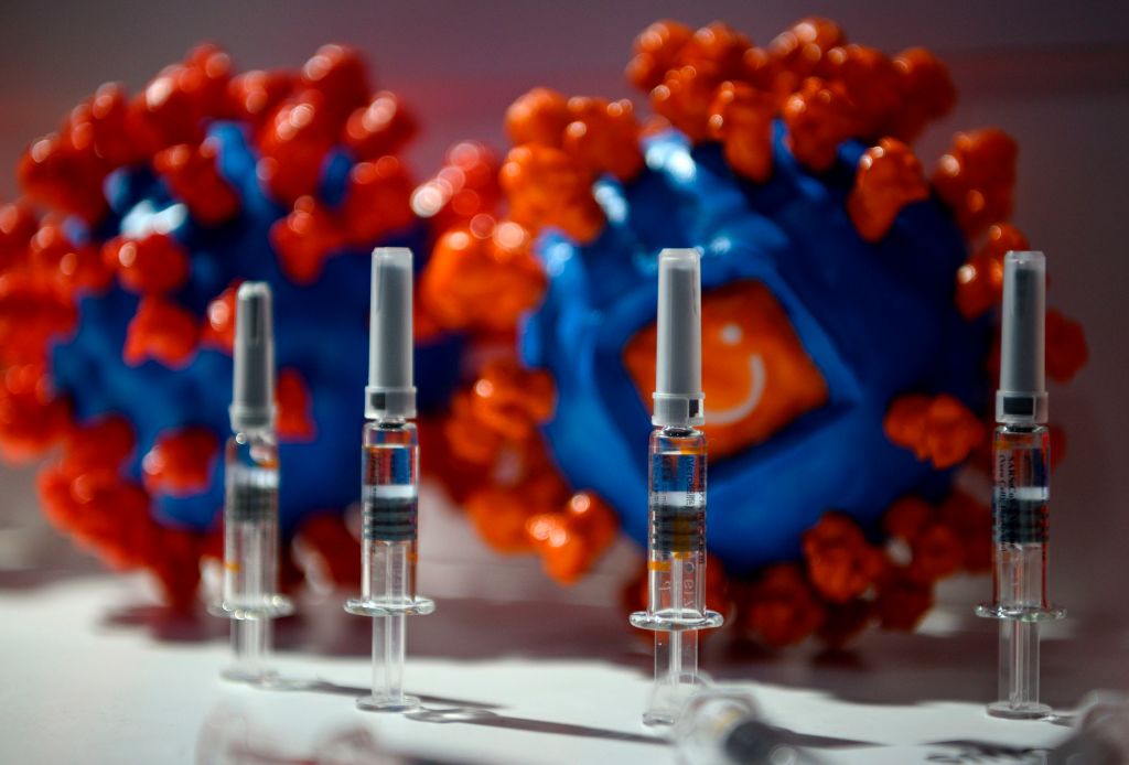 A Sinovac Biotech LTD vaccine candidate for COVID-19 coronavirus is seen on display at the China International Fair for Trade in Services (CIFTIS) in Beijing on September 6, 2020. Photo by NOEL CELIS / AFP