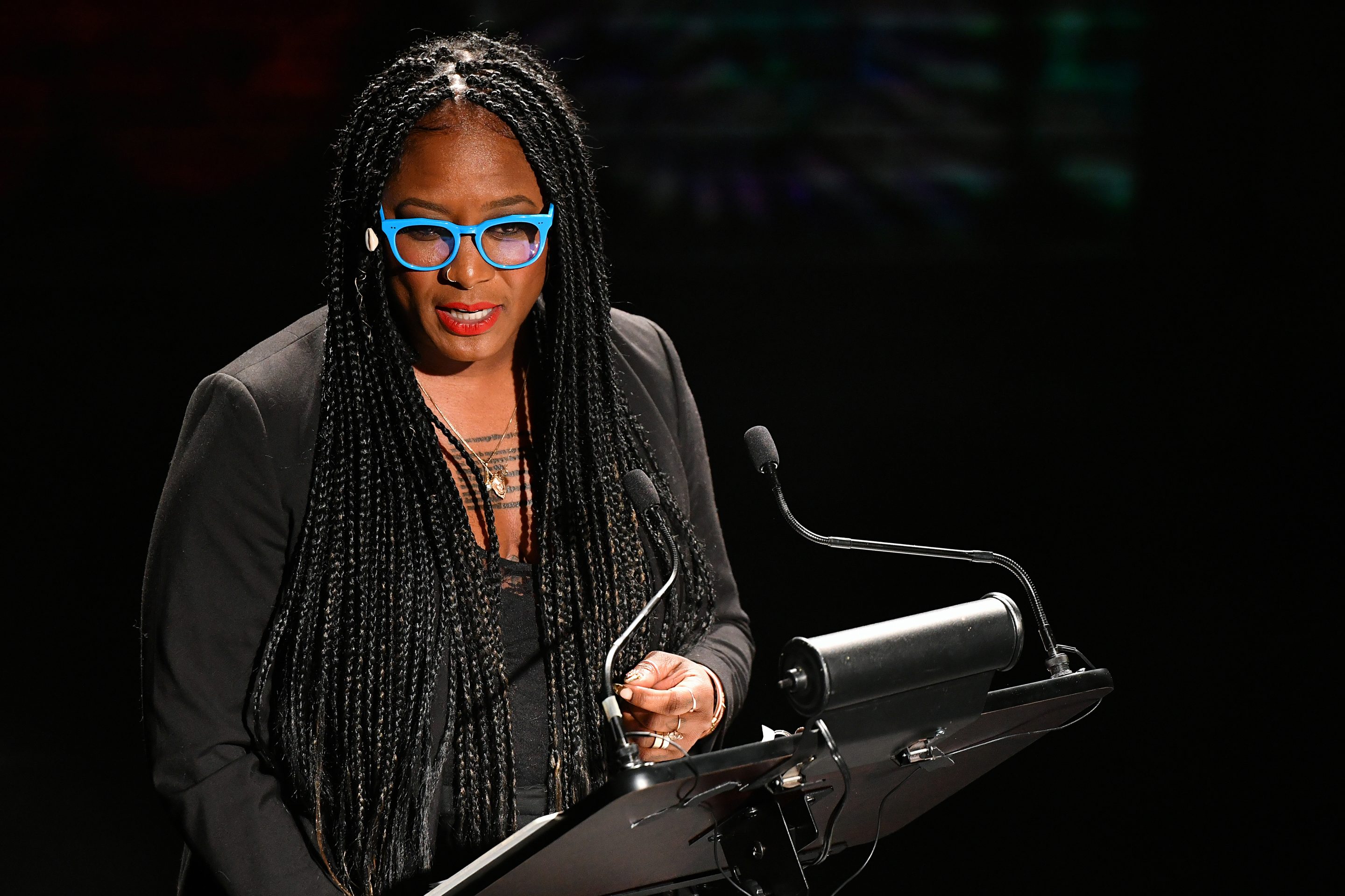 Alicia Garza speaks onstage as Audible presents: "In Love and Struggle" at Audible's Minetta Lane Theater on February 29, 2020 in New York City.Craig Barritt—Getty Images for Audible