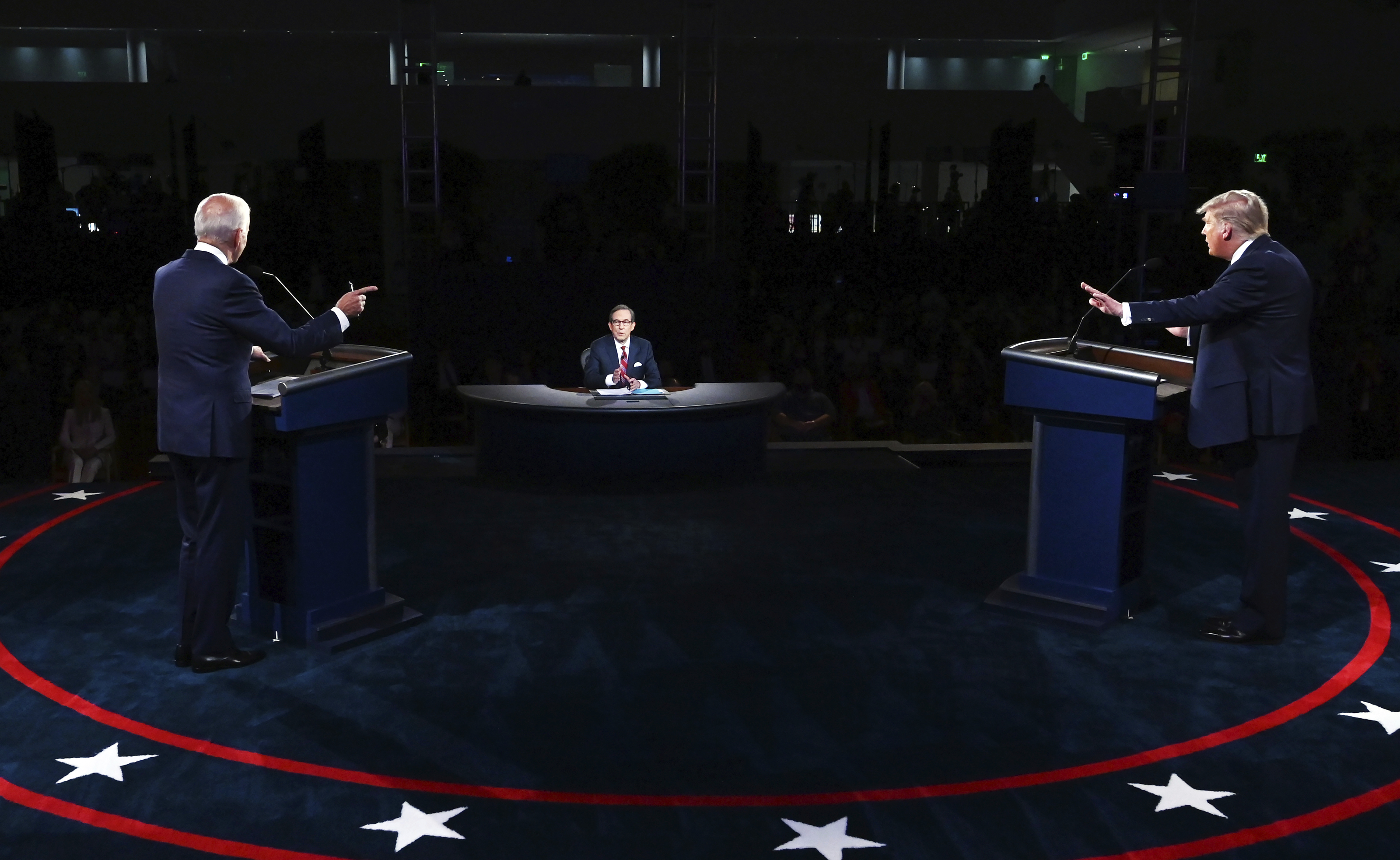 President Donald Trump and Democratic presidential candidate former Vice President Joe Biden participate in the first presidential debate Tuesday, Sept. 29, 2020, at Case Western University and Cleveland Clinic, in Cleveland. ()