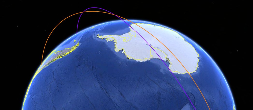 A projection of the course of the spacecraft's possible collision trajectory.