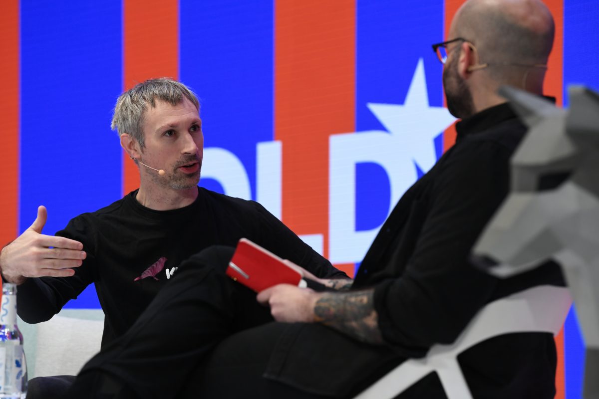 Ethereum cofounder Gavin Wood (left) talks with Mike Isaac of the New York Times at the DLD Conference in Munich, Jan. 20, 2020.
