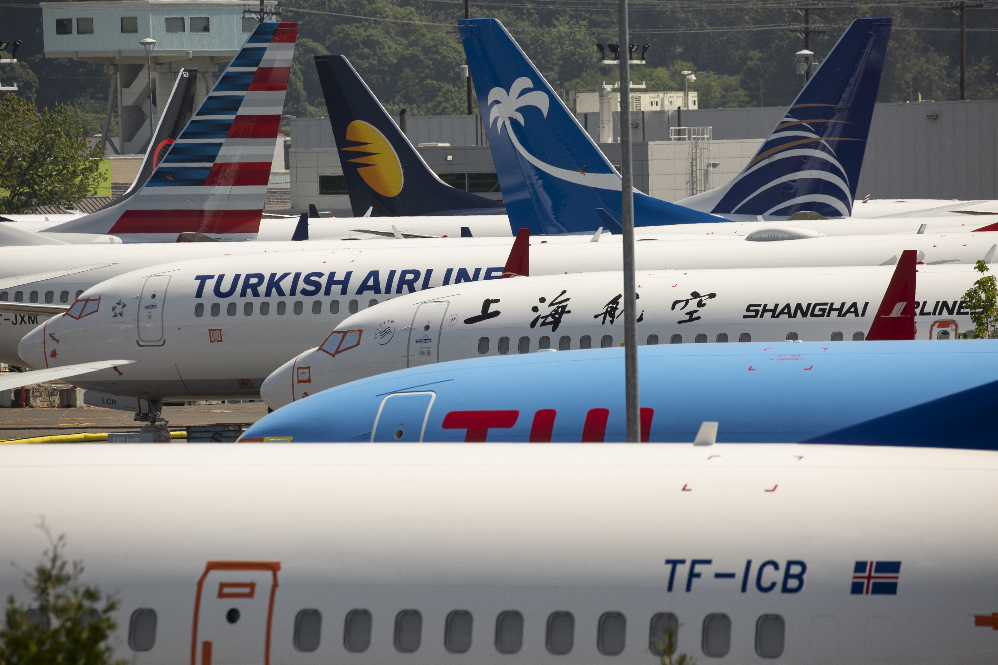 Boeing 737 MAX airplanes sit parked at a Boeing facility adjacent to King County International Airport, known as Boeing Field, on May 31, 2019 in Seattle, Washington.