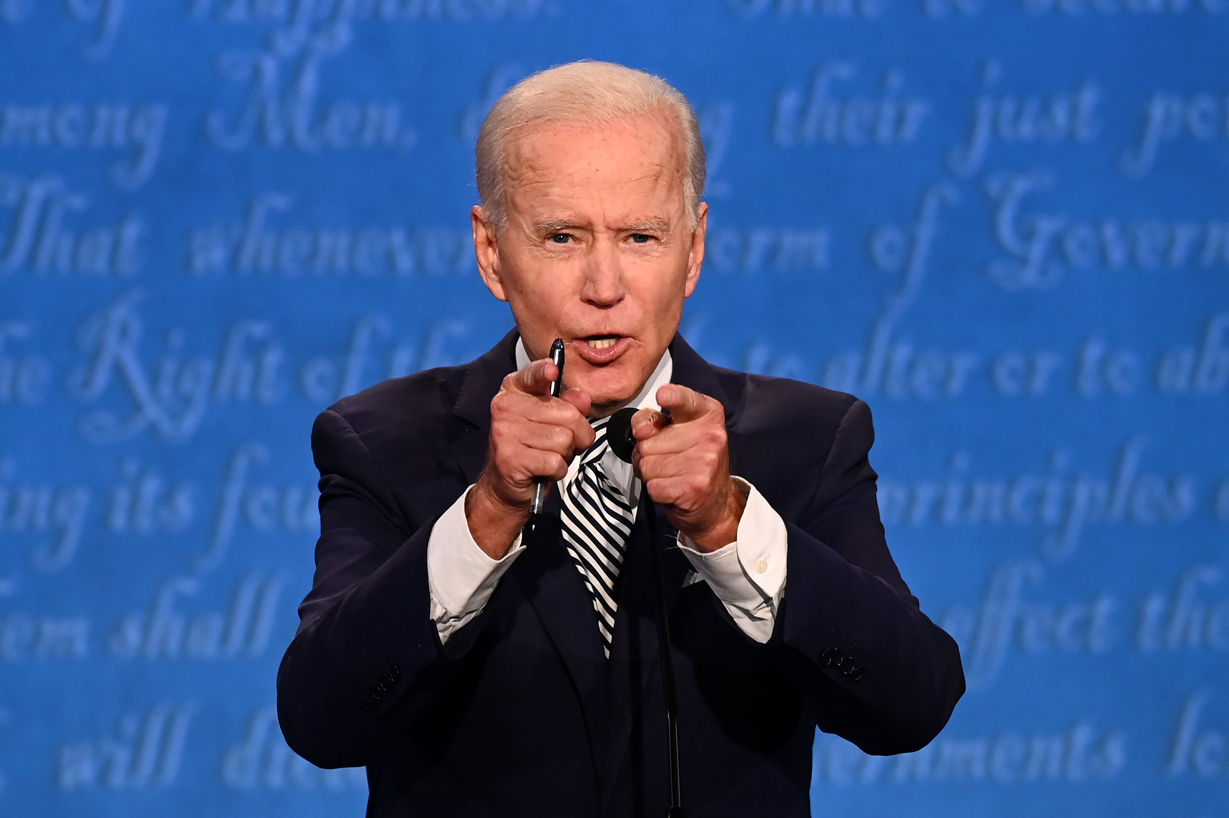 TOPSHOT - Democratic Presidential candidate and former US Vice President Joe Biden speaks during the first presidential debate at the Case Western Reserve University and Cleveland Clinic in Cleveland, Ohio on September 29, 2020. (Photo by Jim WATSON / AFP) (Photo by JIM WATSON/AFP via Getty Images)
