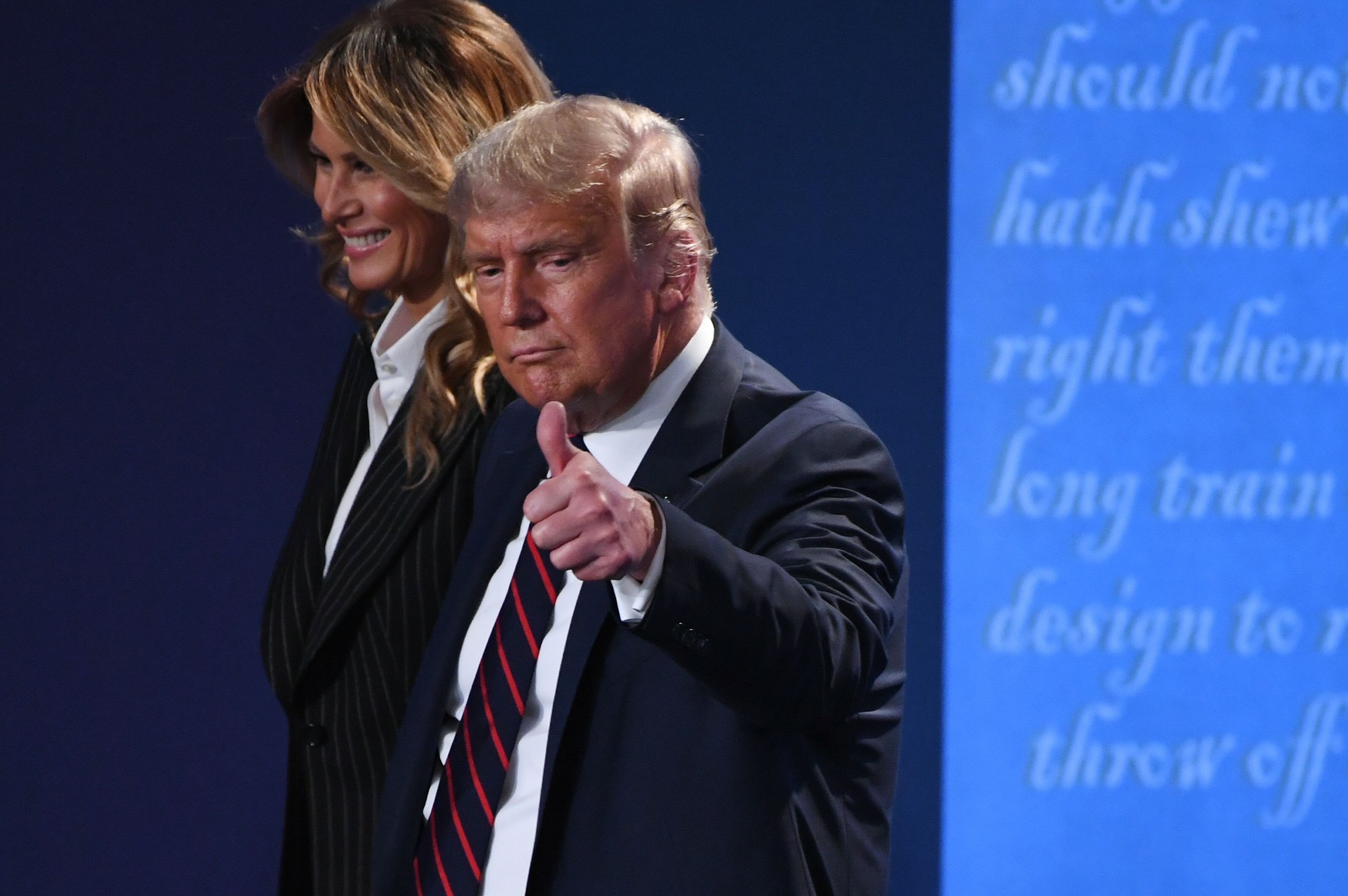 US President Donald Trump and US First Lady Melania Trump leave after the first presidential debate at Case Western Reserve University and Cleveland Clinic in Cleveland, Ohio, on September 29, 2020. (Photo by SAUL LOEB / AFP) (Photo by SAUL LOEB/AFP via Getty Images)