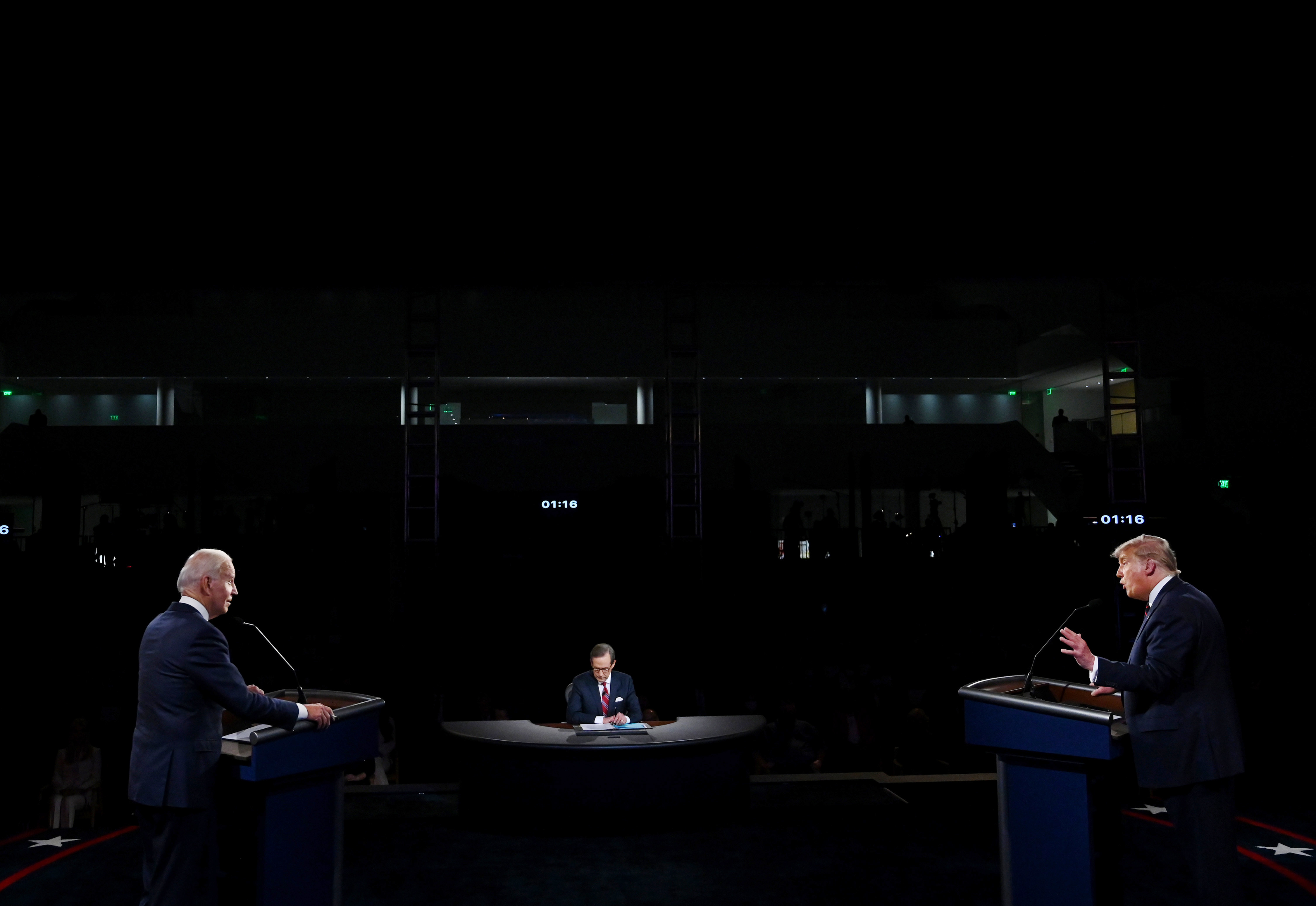 US President Donald Trump (R) and Democratic presidential candidate Joe Biden participate in the first presidential debate at the Health Education Campus of Case Western Reserve University on September 29, 2020 in Cleveland, Ohio.