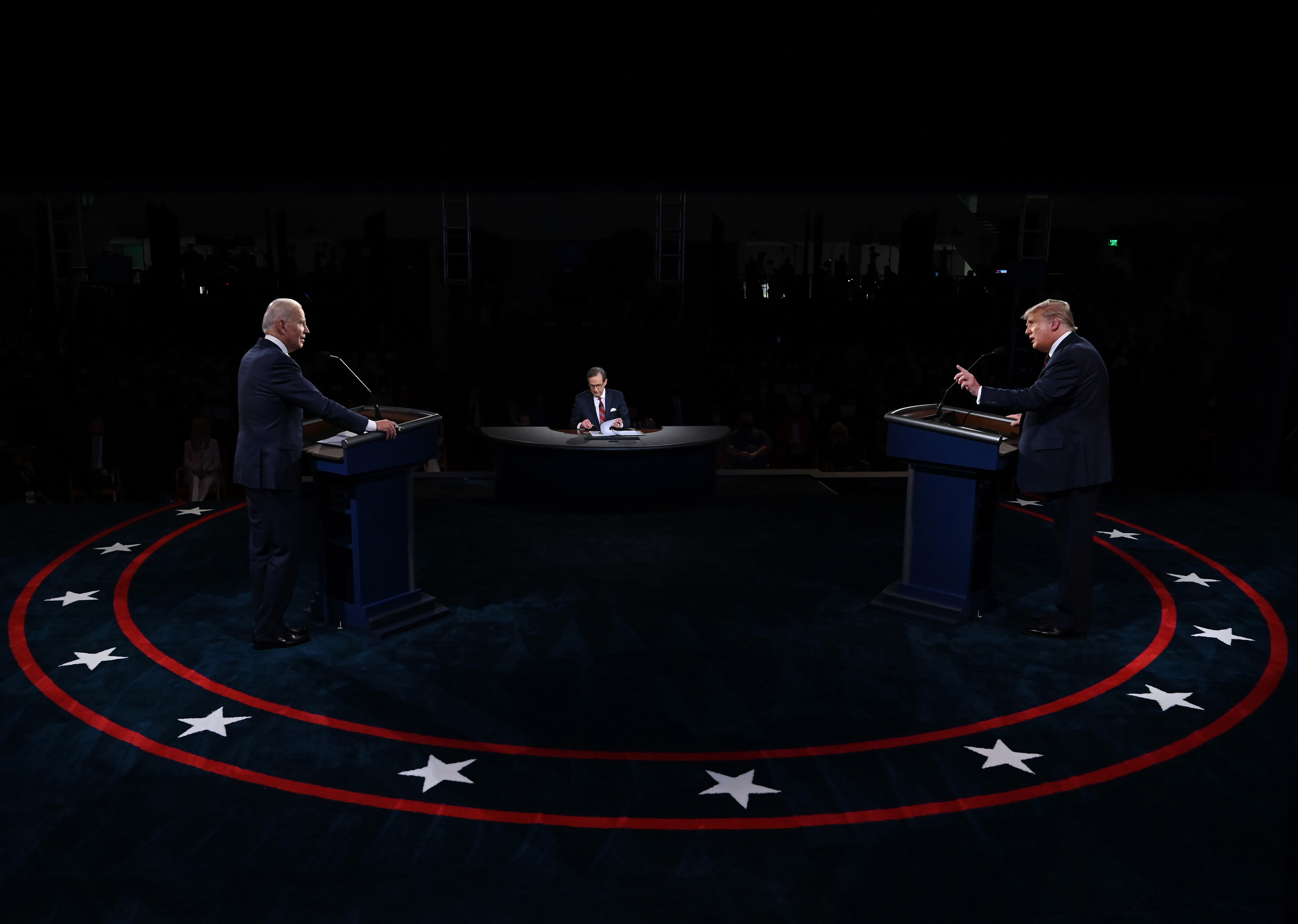 CLEVELAND, OHIO - SEPTEMBER 29: U.S. President Donald Trump (R) and former Vice President Democratic presidential nominee Joe Biden participate in the first presidential debate at the Health Education Campus of Case Western Reserve University on September 29, 2020 in Cleveland, Ohio. This is the first of three planned debates between the two candidates in the lead up to the election on November 3. (Photo by Olivier Douliery-Pool/Getty Images)