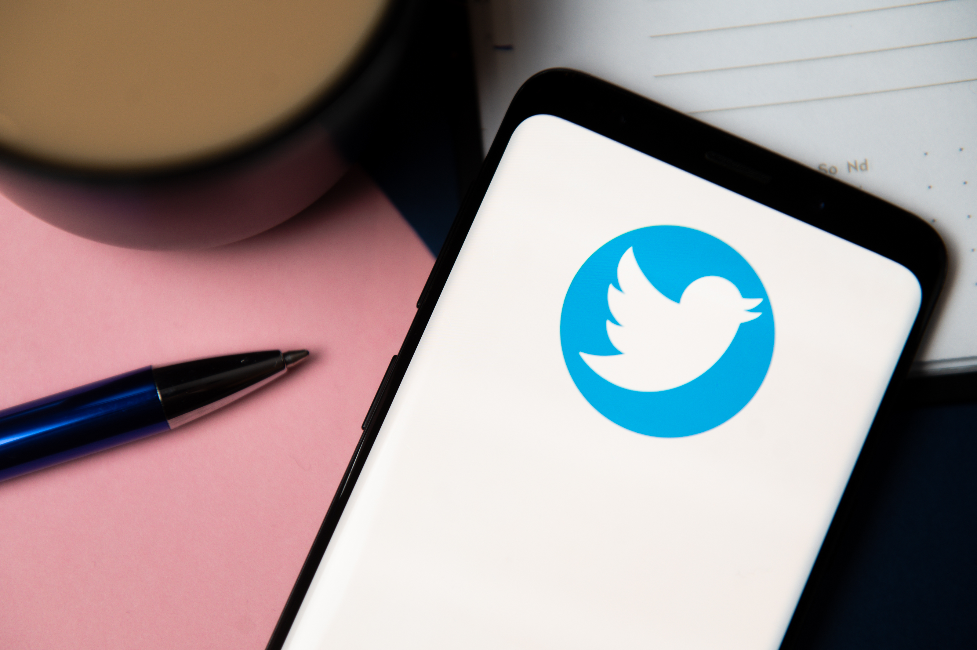 POLAND - 2020/10/06: In this photo illustration a Twitter logo displayed on a smartphone.