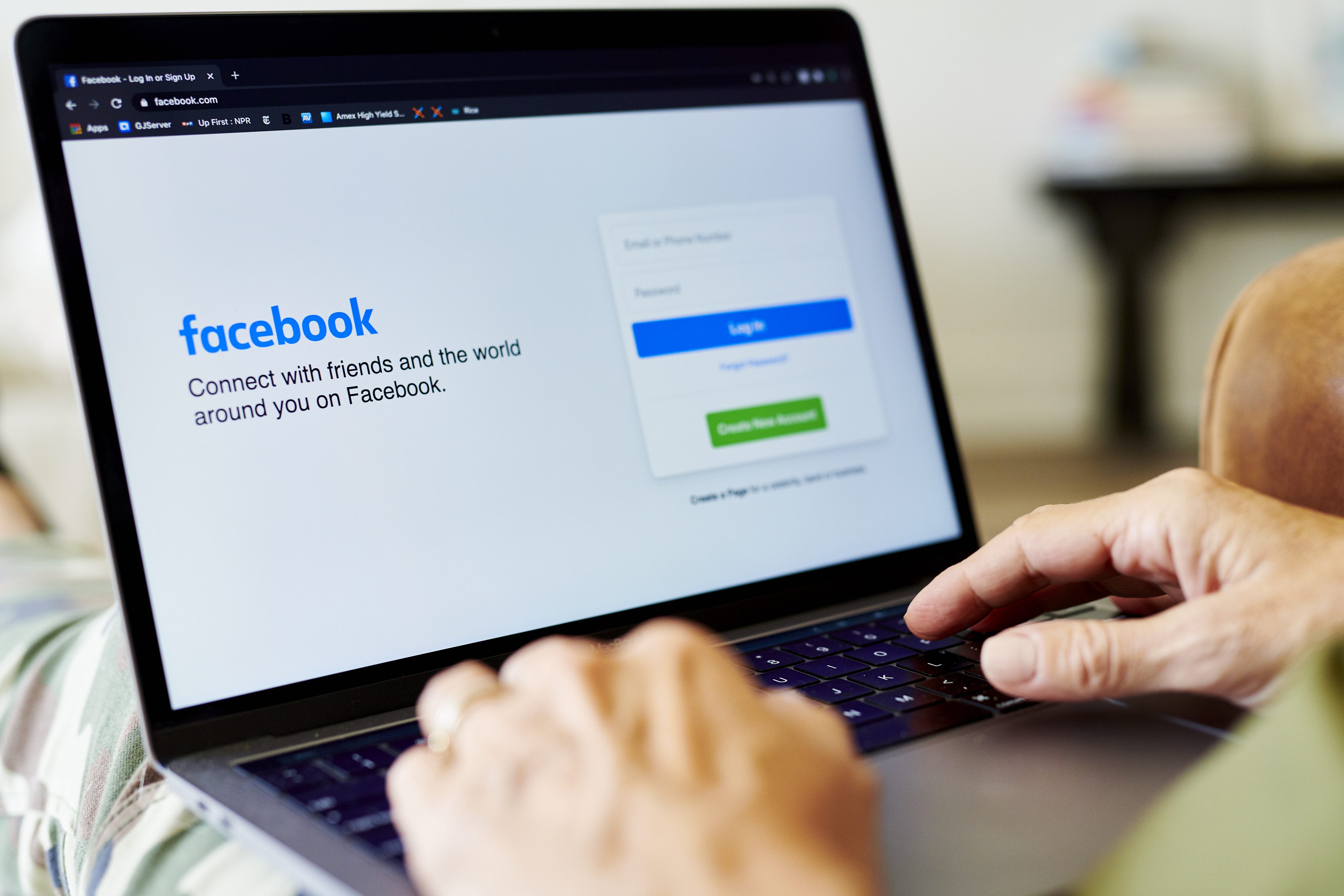 The website home screen for Facebook is displayed on a laptop computer in an arranged photograph taken in Little Falls, New Jersey, U.S., on Thursday, Oct. 8, 2020. Facebook Inc. is tightening its rules on content concerning the U.S. presidential election next month, including instituting a temporary ban on political ads when voting ends, as it braces for a contentious night that may not end with a definitive winner. 