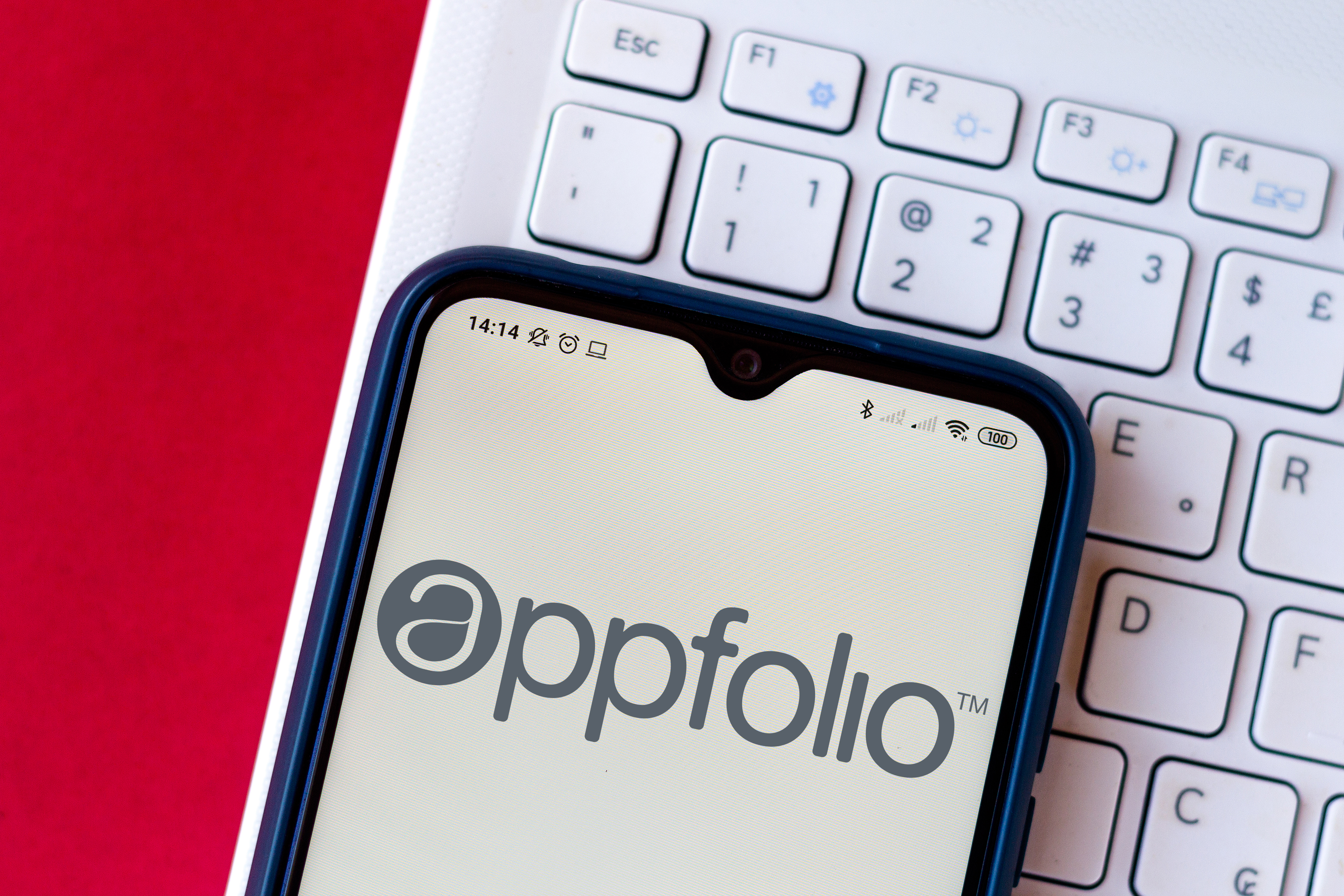 The AppFolio logo seen displayed on a smartphone.