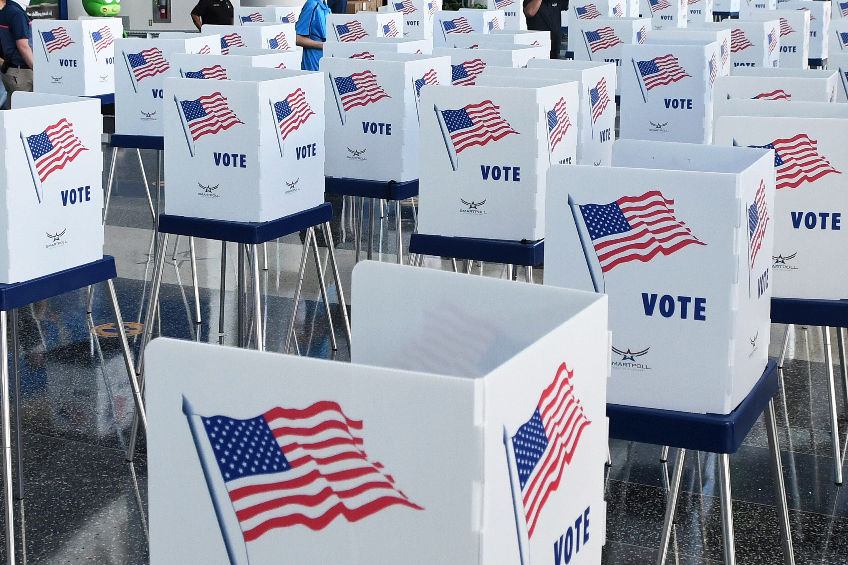 Voting booths in Orlando, Oct. 15, 2020. Early voting begins Oct. 19 in Florida.