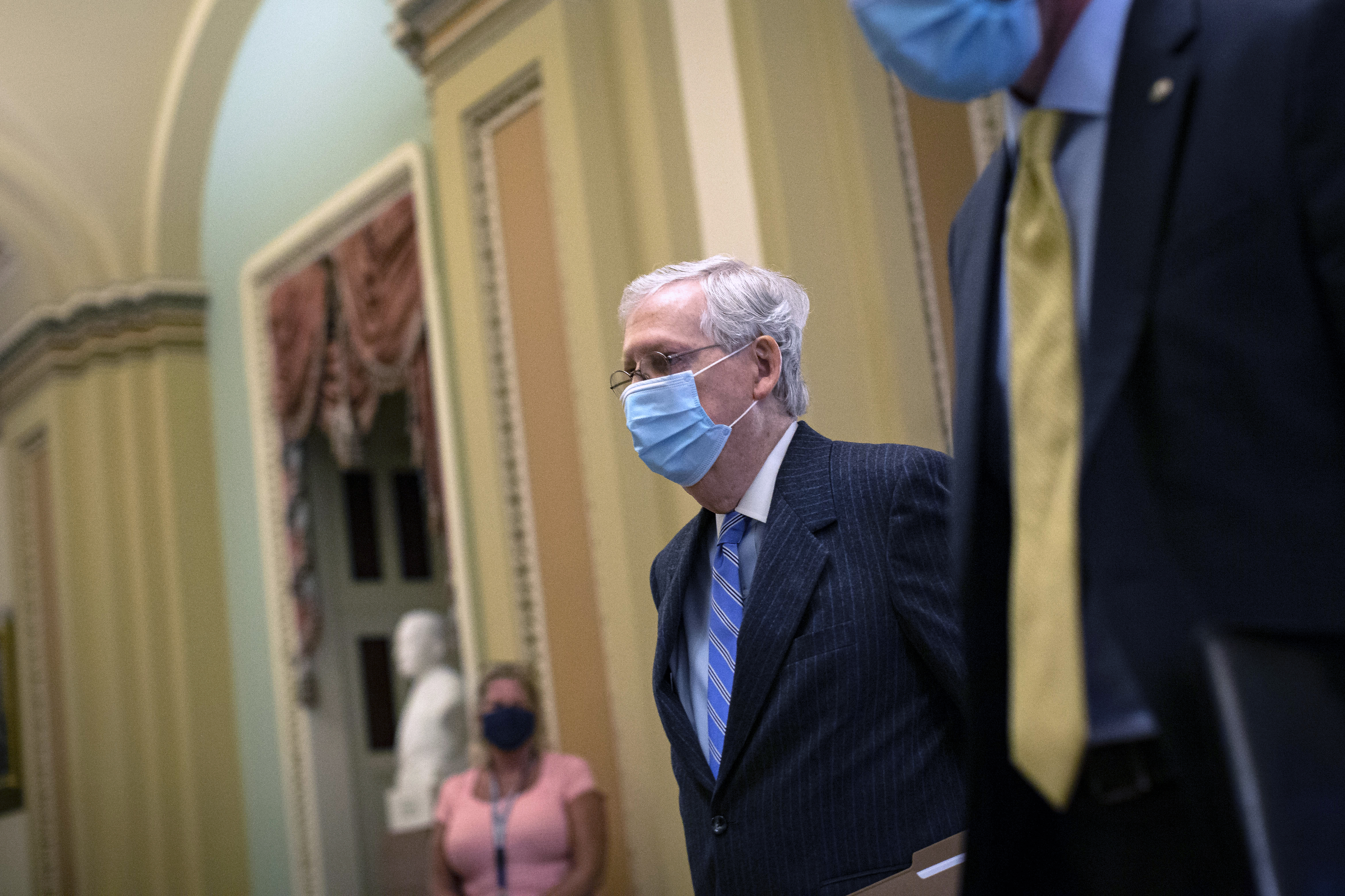 Senate Majority Leader Mitch McConnell at the U.S. Capitol on Thursday, Oct. 22, 2020. McConnell and other Senate Republicans could put the brakes on any stimulus deal between House Democrats and the White House.