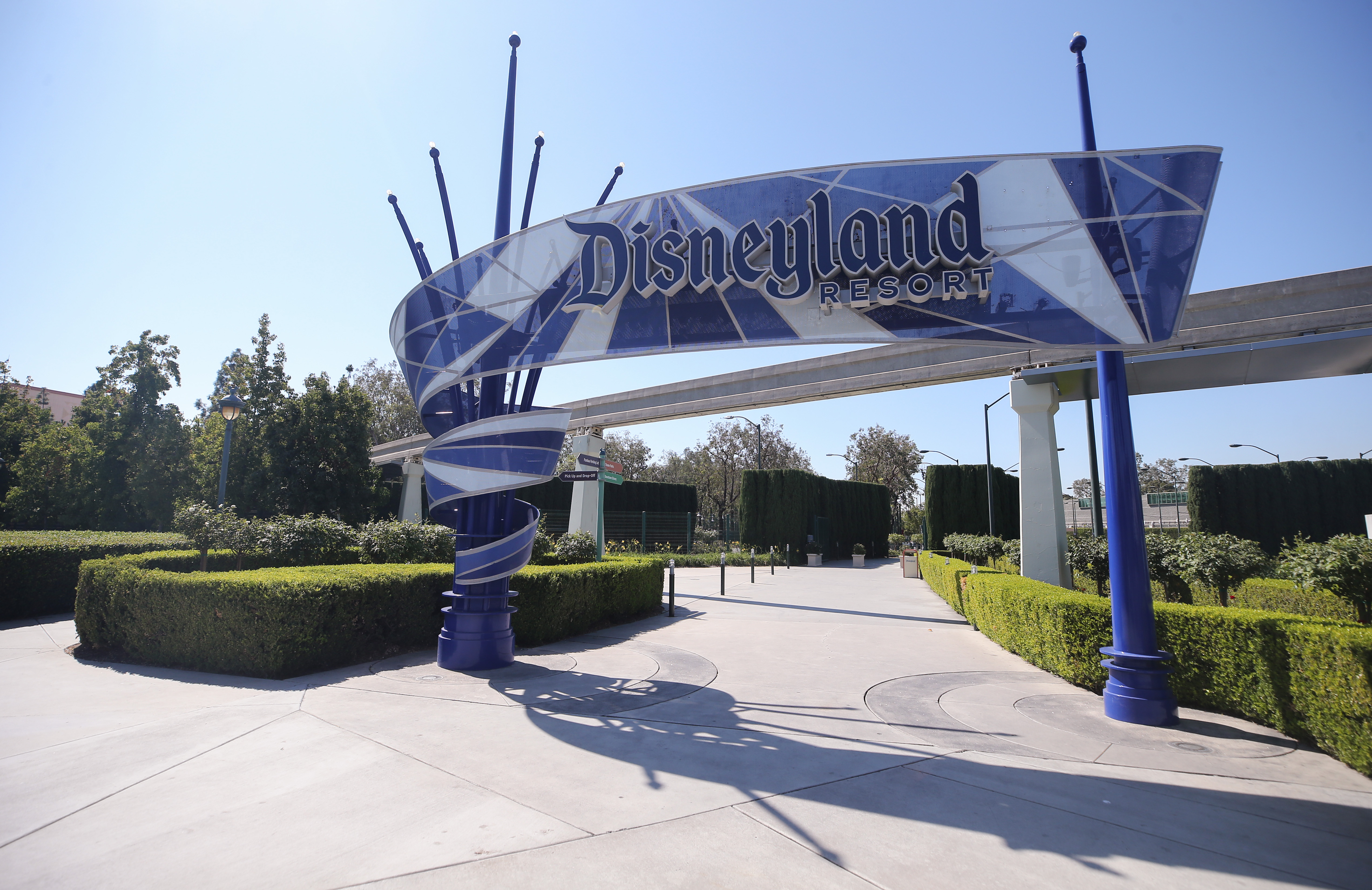 ANAHEIM, CALIFORNIA - SEPTEMBER 30: An entrance area to Disneyland stands empty on September 30, 2020 in Anaheim, California. Disney is laying off 28,000 workers amid the toll of the COVID-19 pandemic on theme parks. (Photo by Mario Tama/Getty Images)