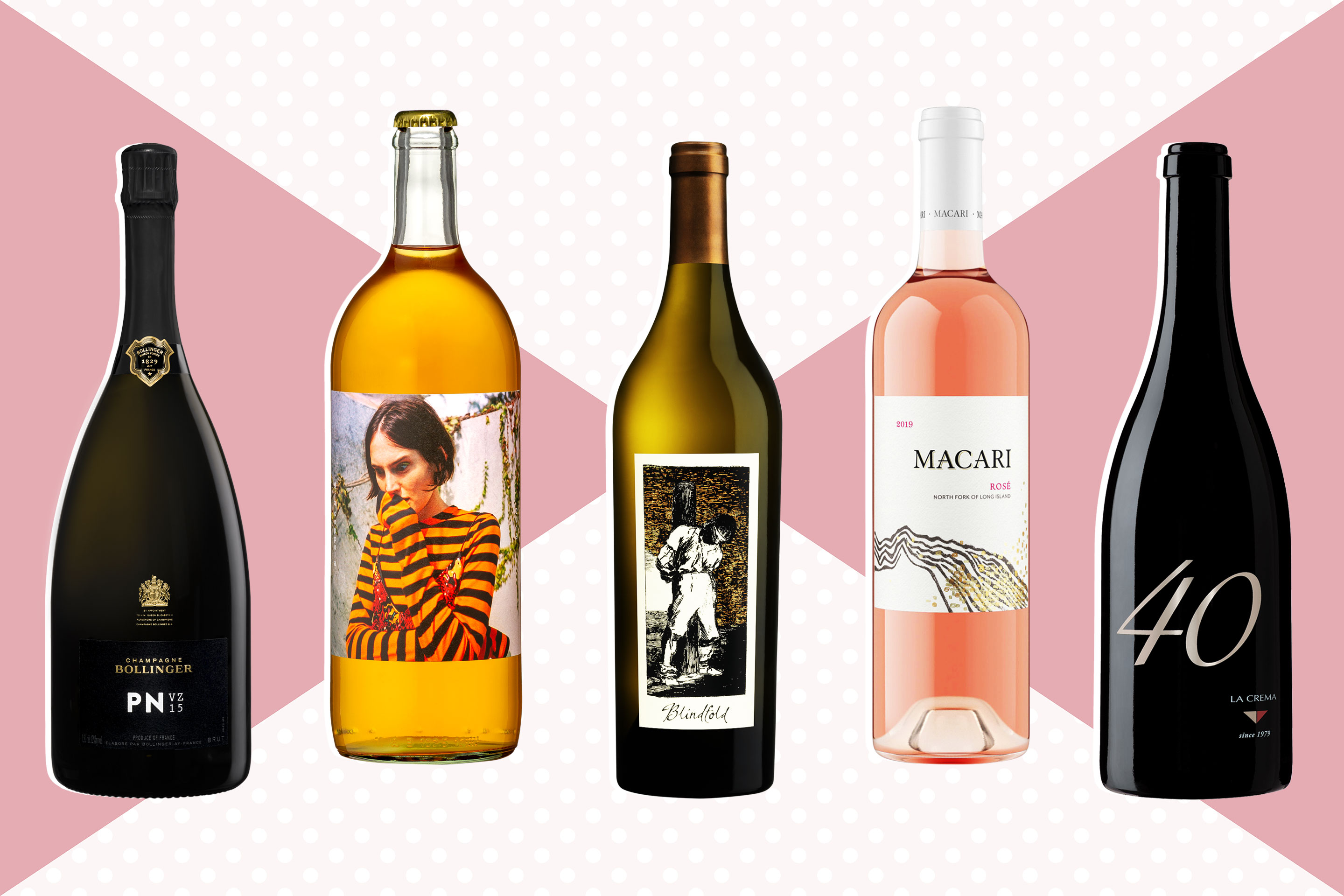 Bollinger Magnum Pinot Noir, Gia Coppola Orange Wine, The Prisoner Blindfold, Macari Rosé, La Crema 40th Anniversary Pinot Noir