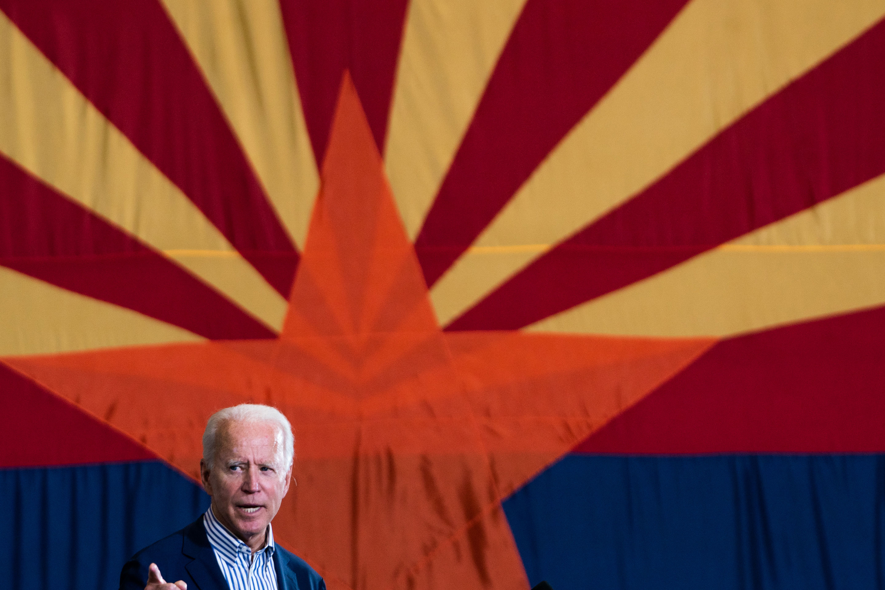 Presidential nominee Joe Biden talks at Carpenters Local Union 1912 in Phoenix on Oct. 8, 2020.
