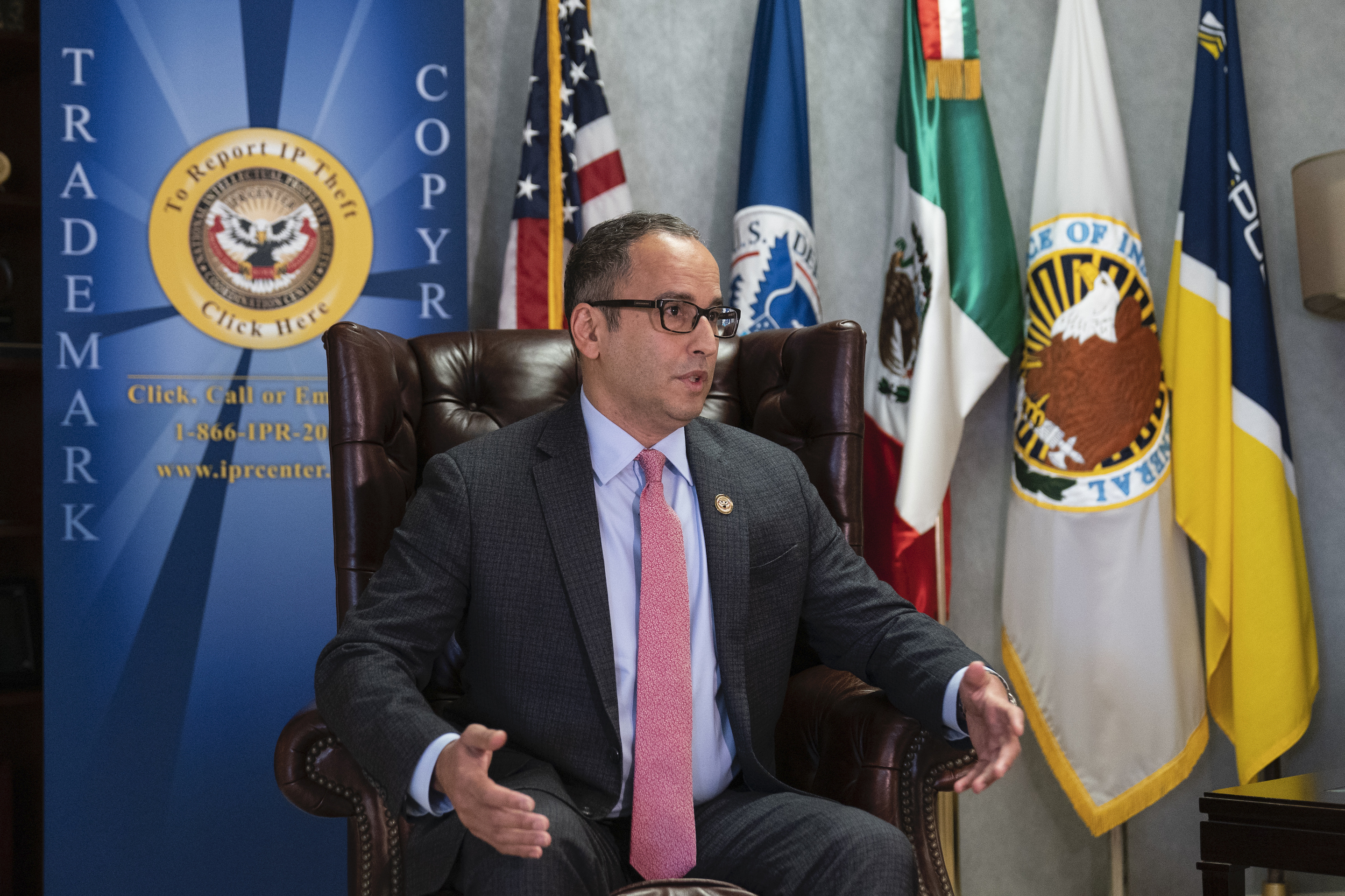 Steve Francis, Director of the National Intellectual Property Rights Coordination Center, speaks during an interview with The Associated Press on Nov. 24, 2020, in Arlington, Va.