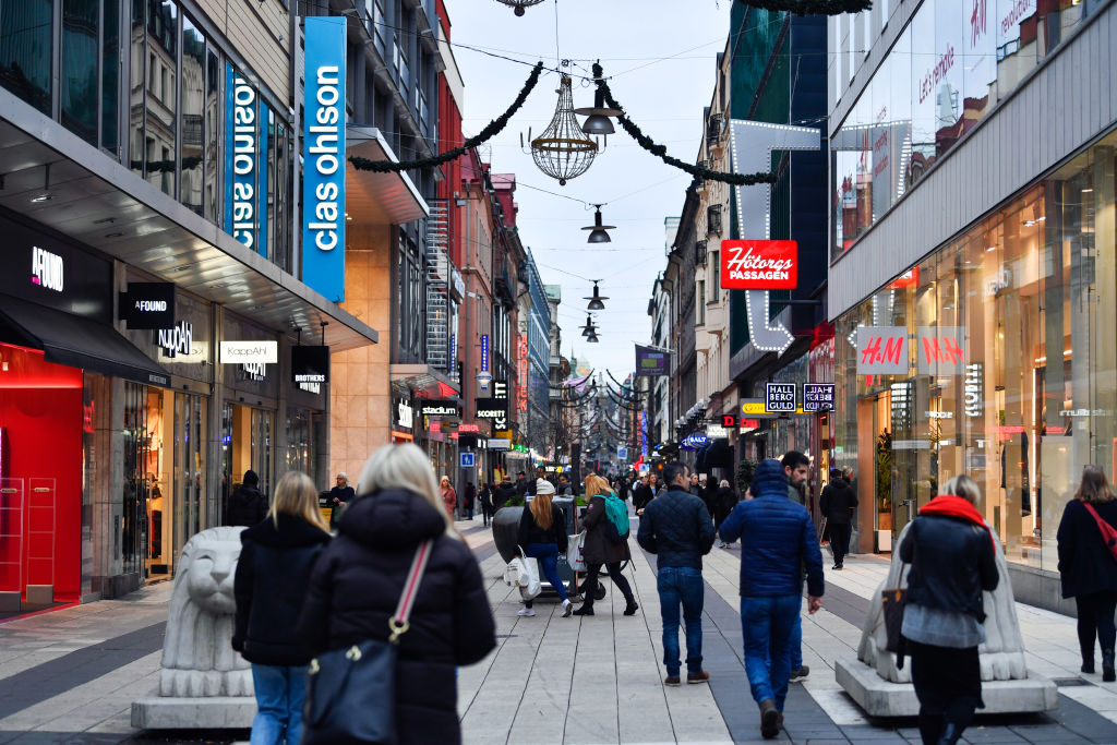 The Drottninggatan shopping street in the city center of in Stockholm, Sweden, on Wednesday, Nov. 11, 2020. The resurgence of COVID-19 across Europe has caught the region off guard after a summer that left many countries assuming they'd brought the virus under control.