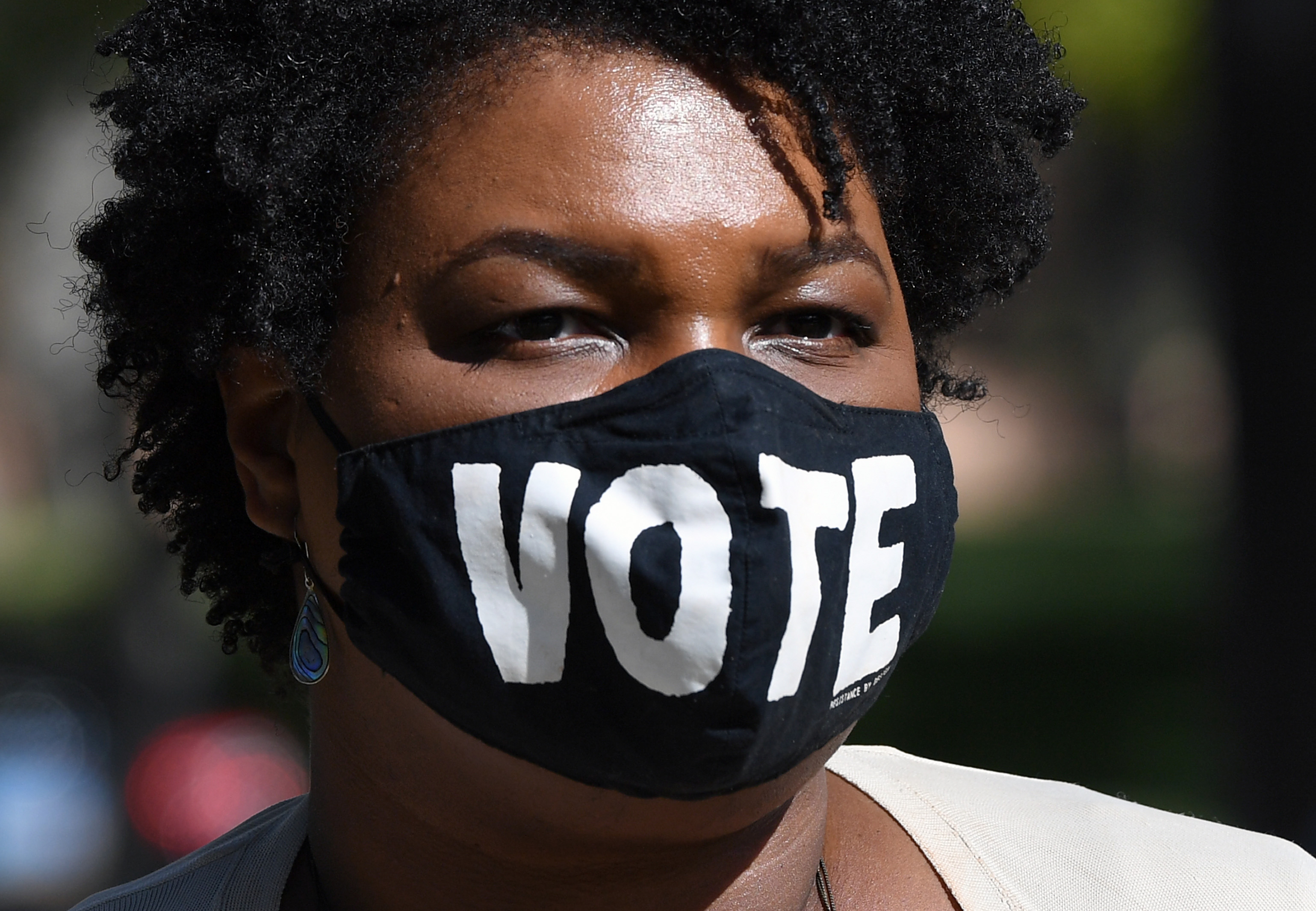 Former Georgia gubernatorial candidate Stacey Abrams campaigns for Joe Biden and Kamala Harris.