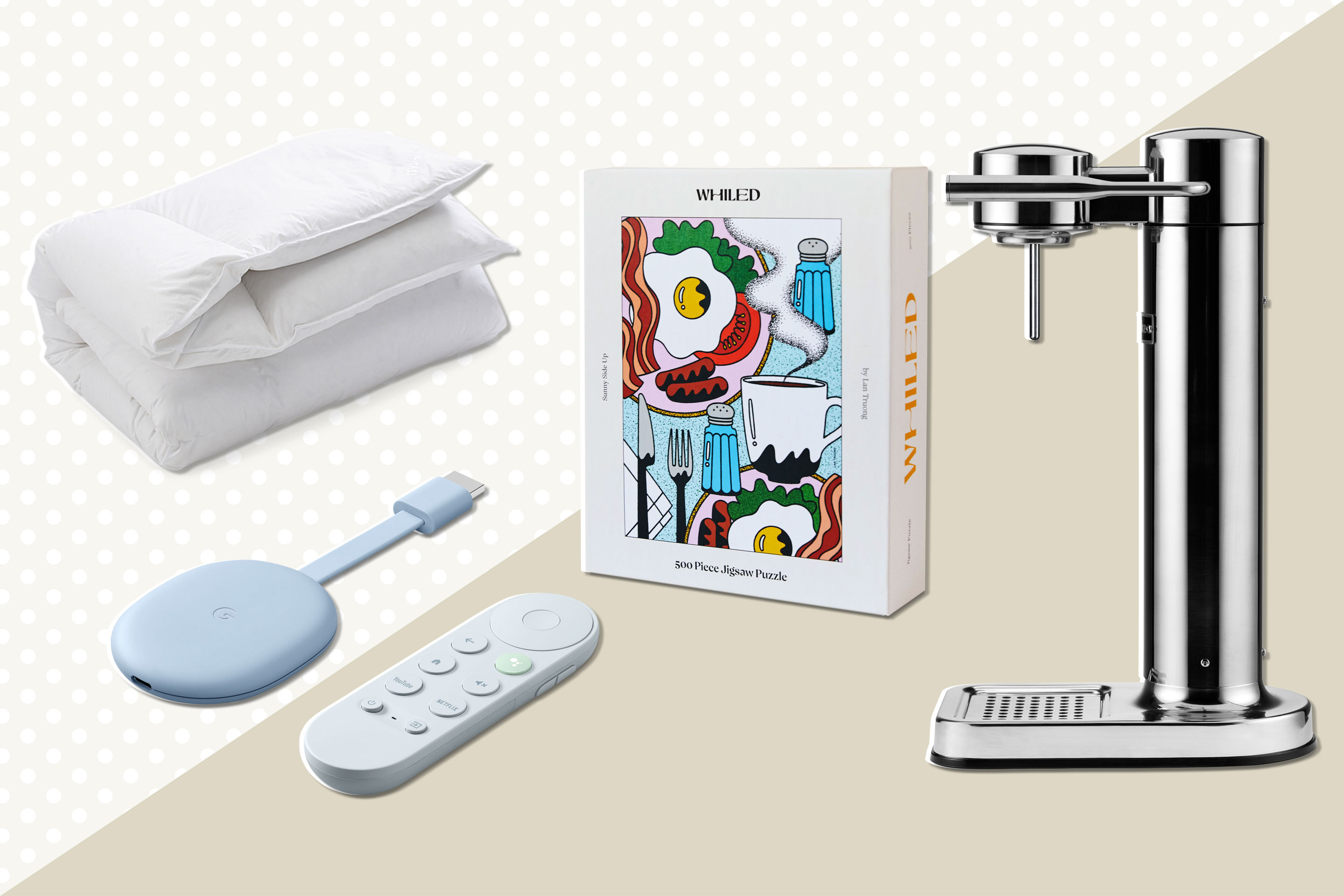 Hastens Duvet/Comforter, Google Chromecast, Whiled Puzzle, Aarke Carbonator III