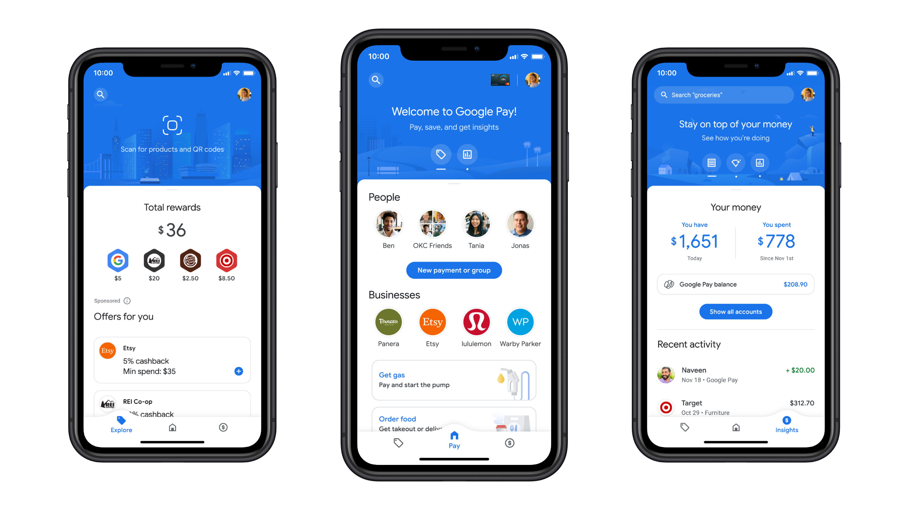 Google has overhauled its Google Pay app and added lots of new features, as pictured here.