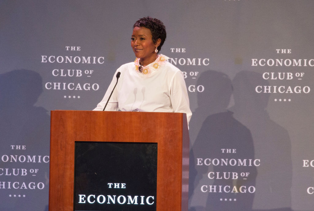 Chair of The Economic Club of Chicago Mellody Hobson during the Economic Club of Chicago Dinner Meeting at Hilton Chicago on December 6, 2018 in Chicago, Illinois.
