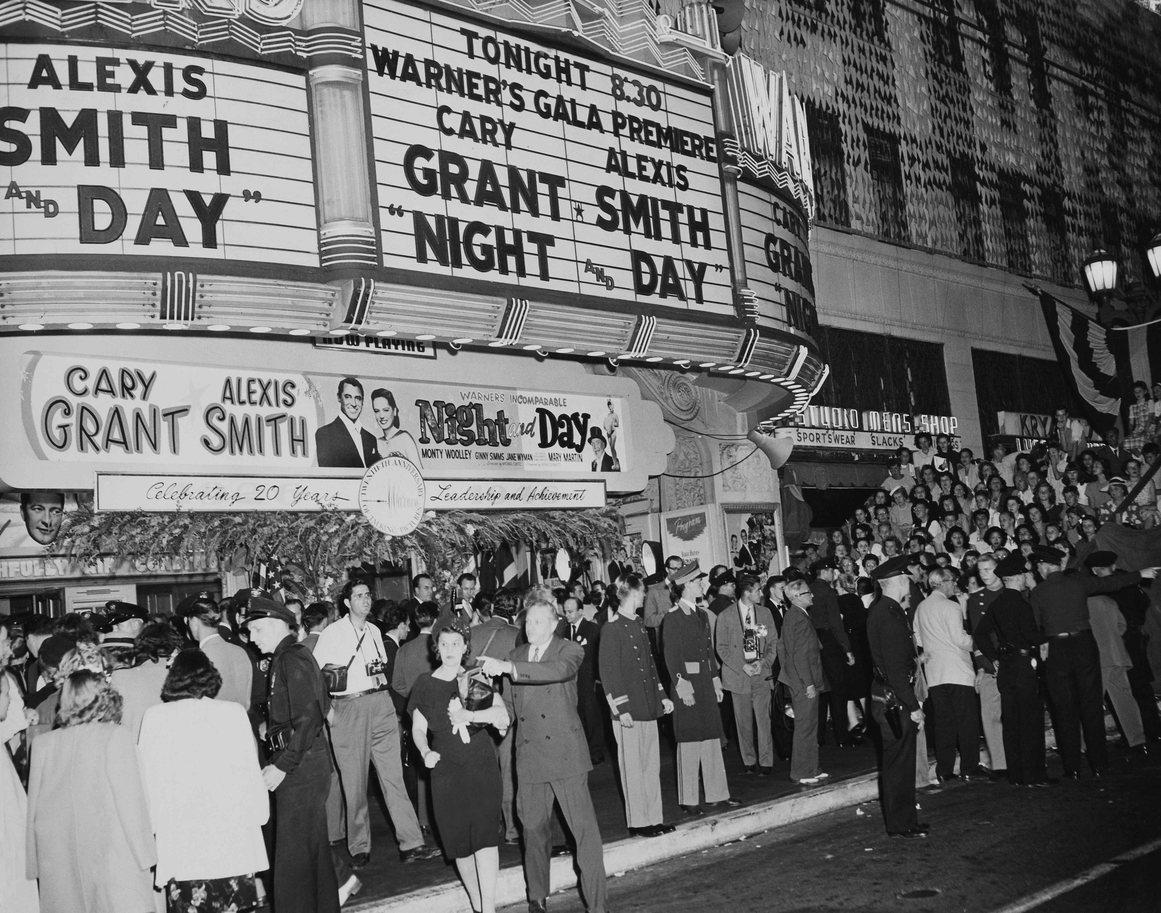 The 1946 premiere of “Night and Day” at the Warner Hollywood Theatre, now the Hollywood Pacific Theatre, in Los Angeles.