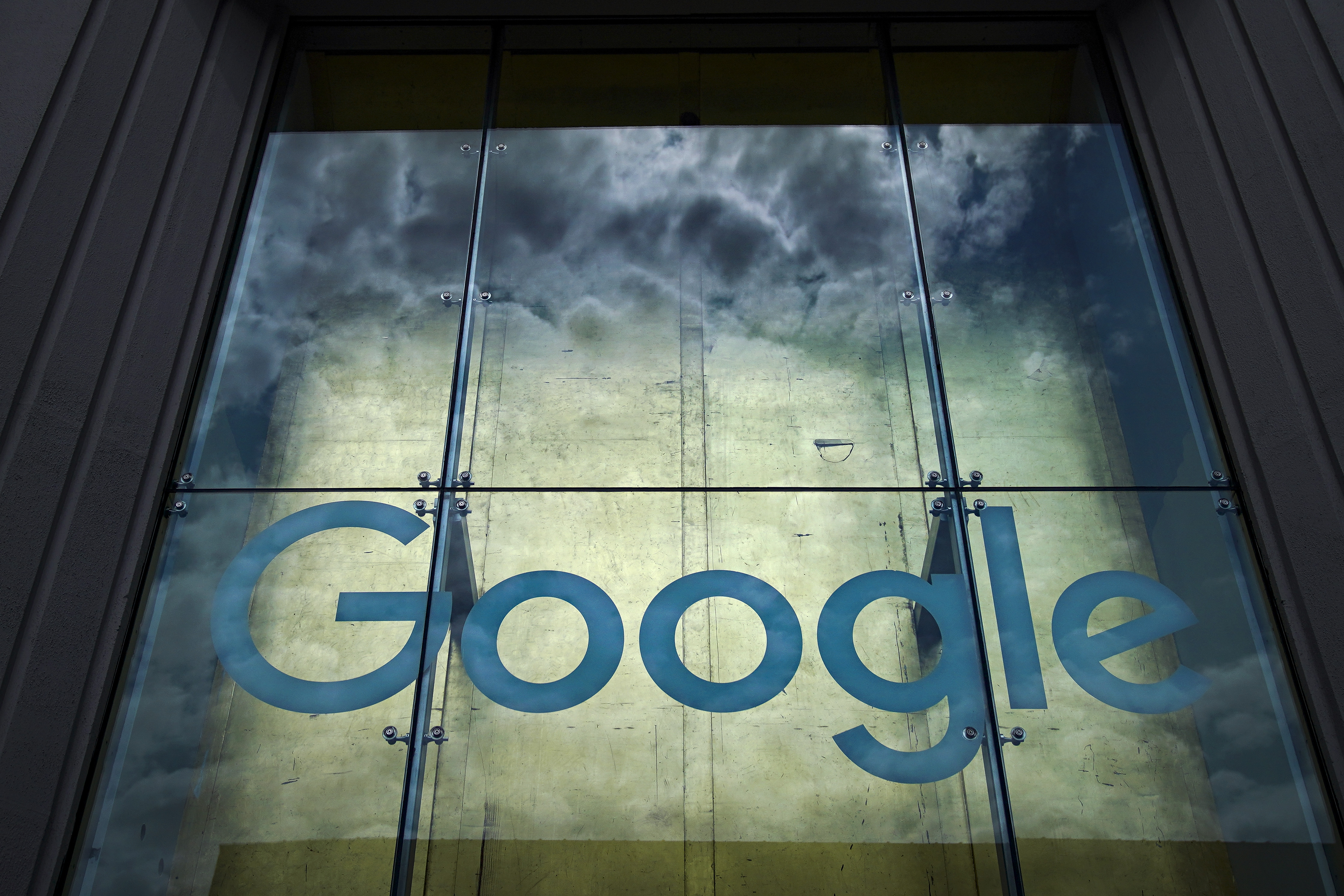 The Google logo adorns the outside of their NYC office Google Building 8510 at 85 10th Ave on June 3, 2019 in New York City.